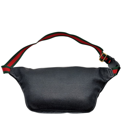 Gucci Shima Line Black Leather Shoulder Bag (Pre-Owned)