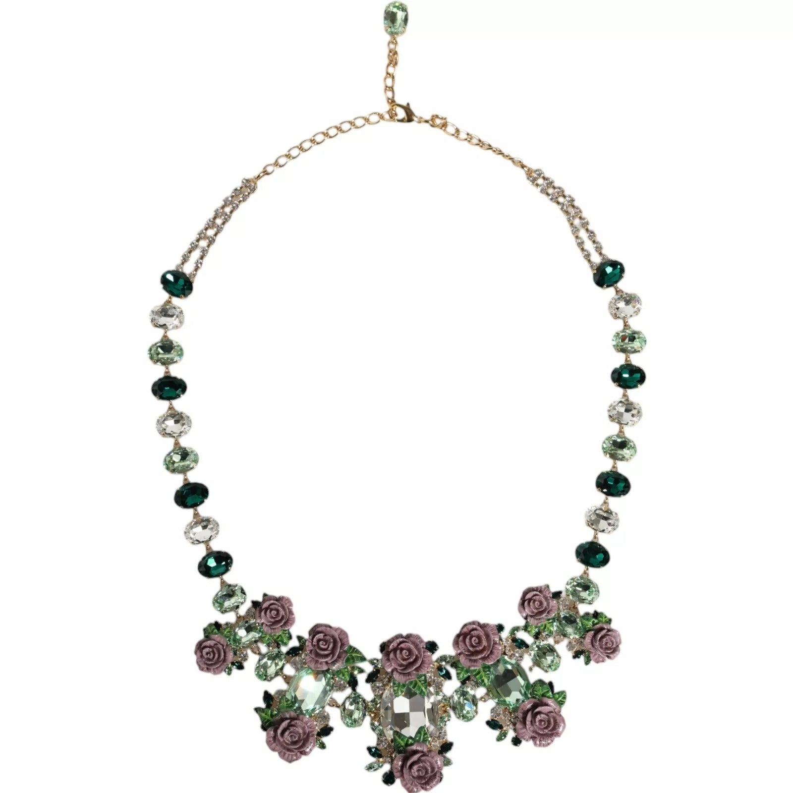 Dolce & Gabbana Gold Brass Link Chain Rose Petal Crystal Women's Necklace