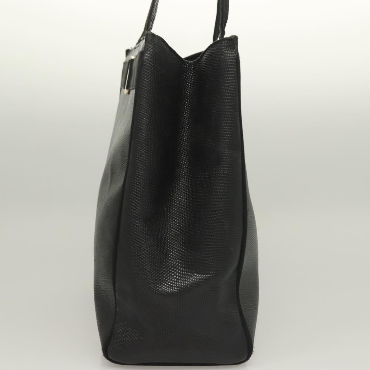 Salvatore Ferragamo Vintage Vara Bow Tote Lizard Embossed Leather Black Leather Tote Bag Bag (Pre-Owned)