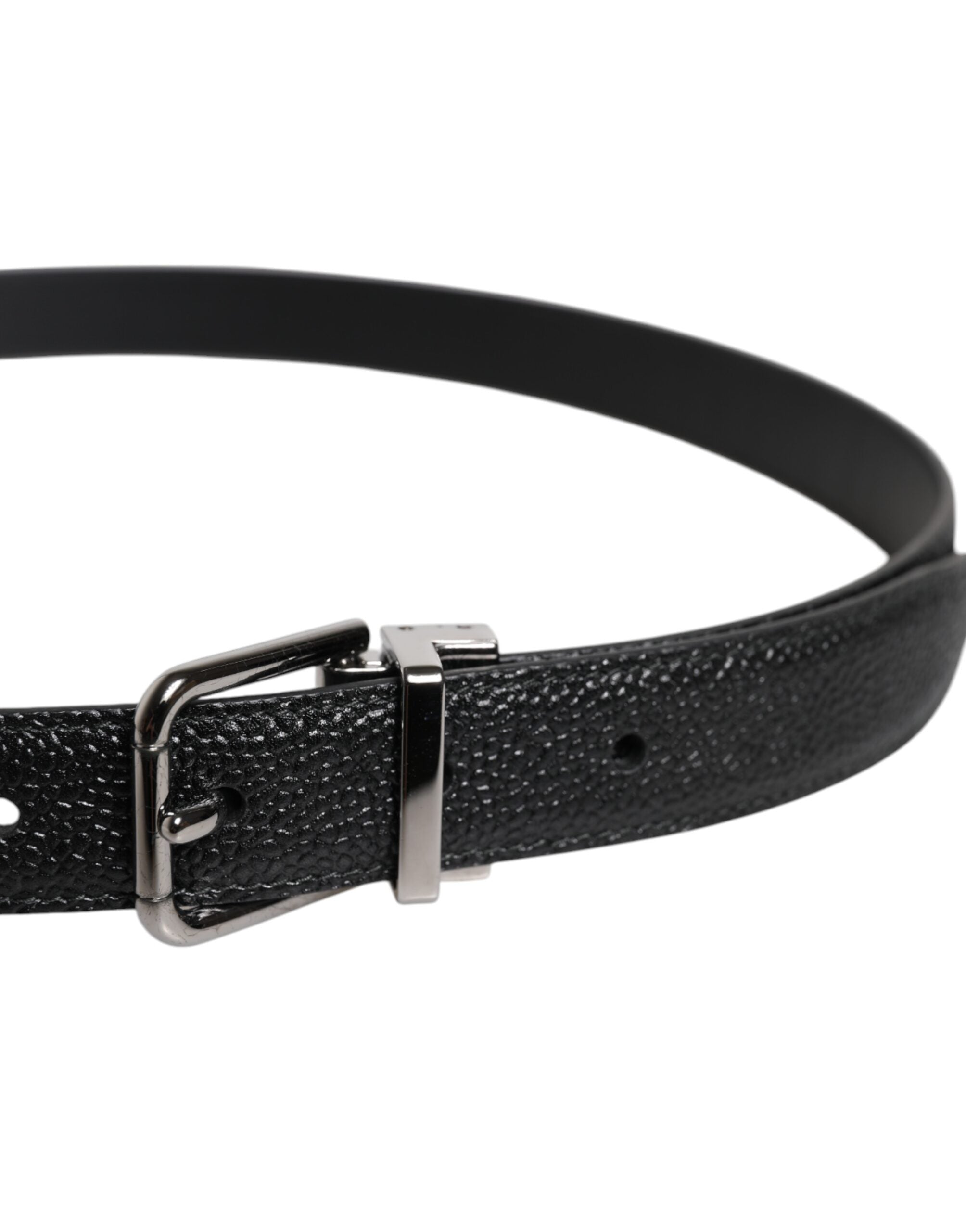 Dolce & Gabbana Black Textured Leather Silver Metal Buckle Men Men's Belt (Pre-Owned)