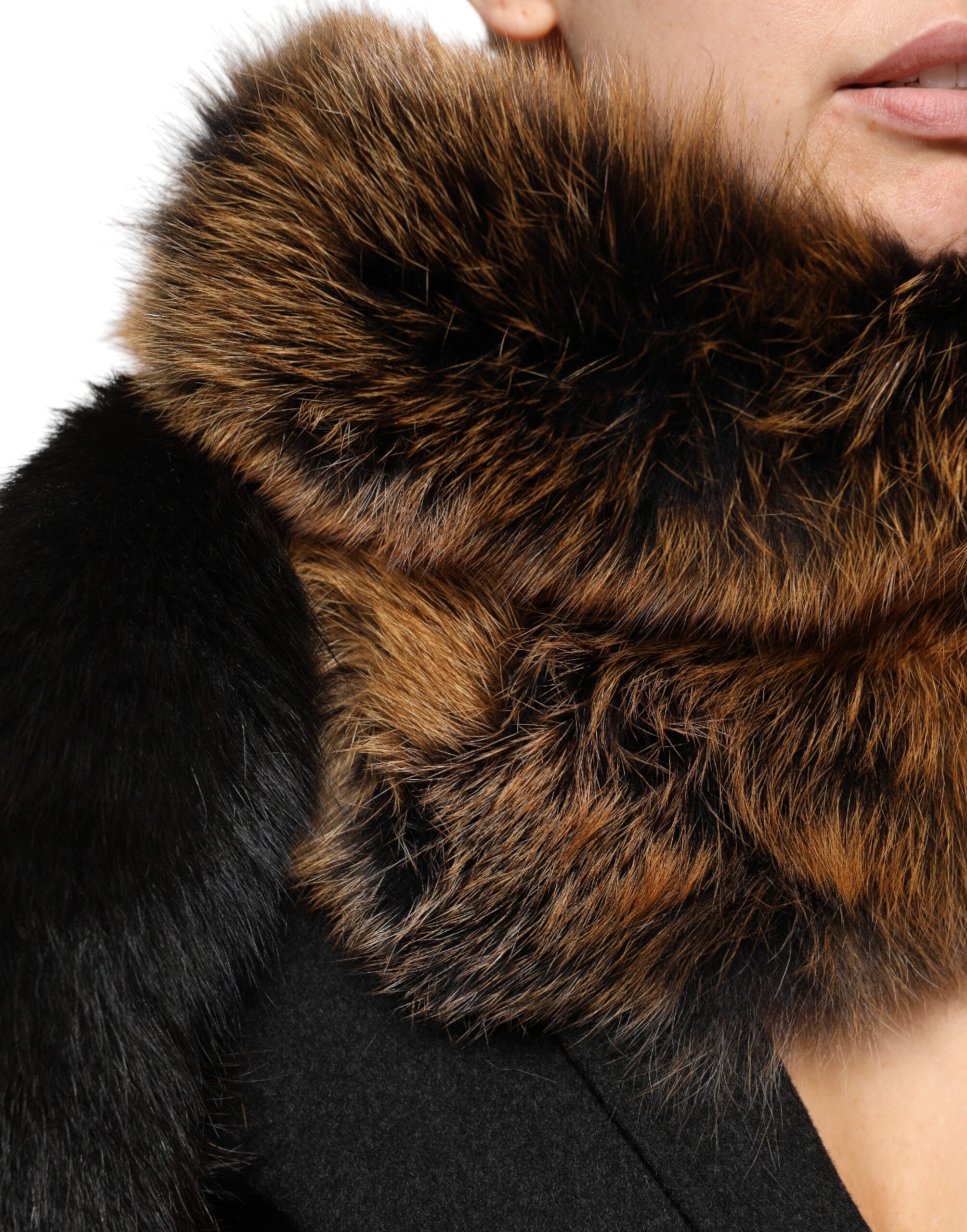 Dolce & Gabbana Brown Red Fox Fur Neck Cashmere Warmer Women's Scarf