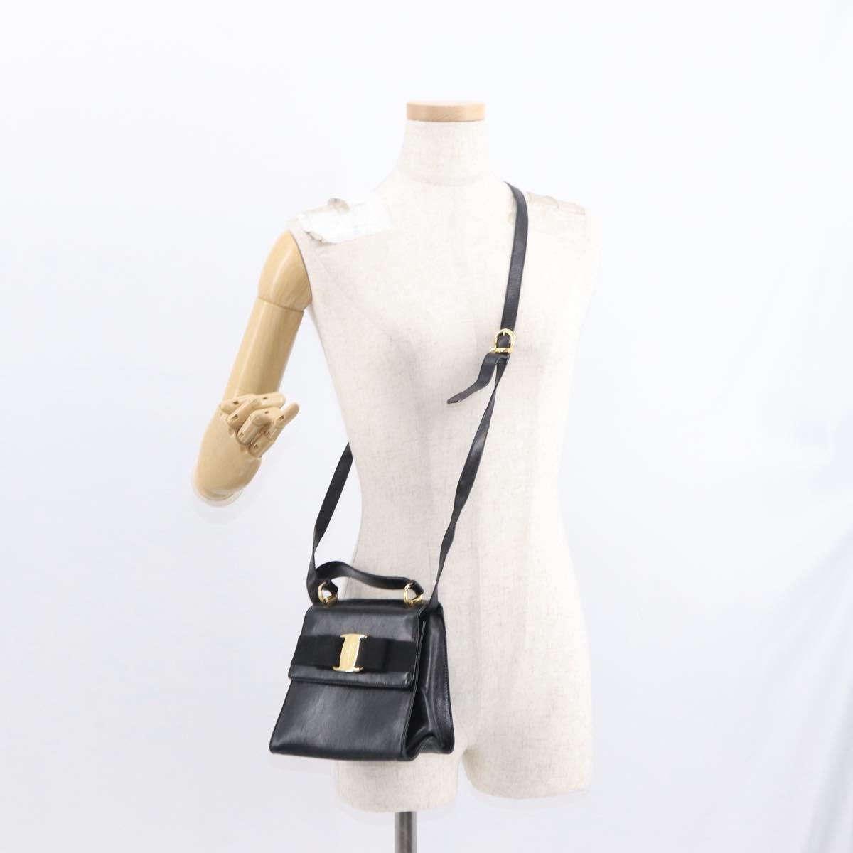 Salvatore Ferragamo Vintage Vara Bow Top Handle Leather Black Leather Handbag (Pre-Owned)