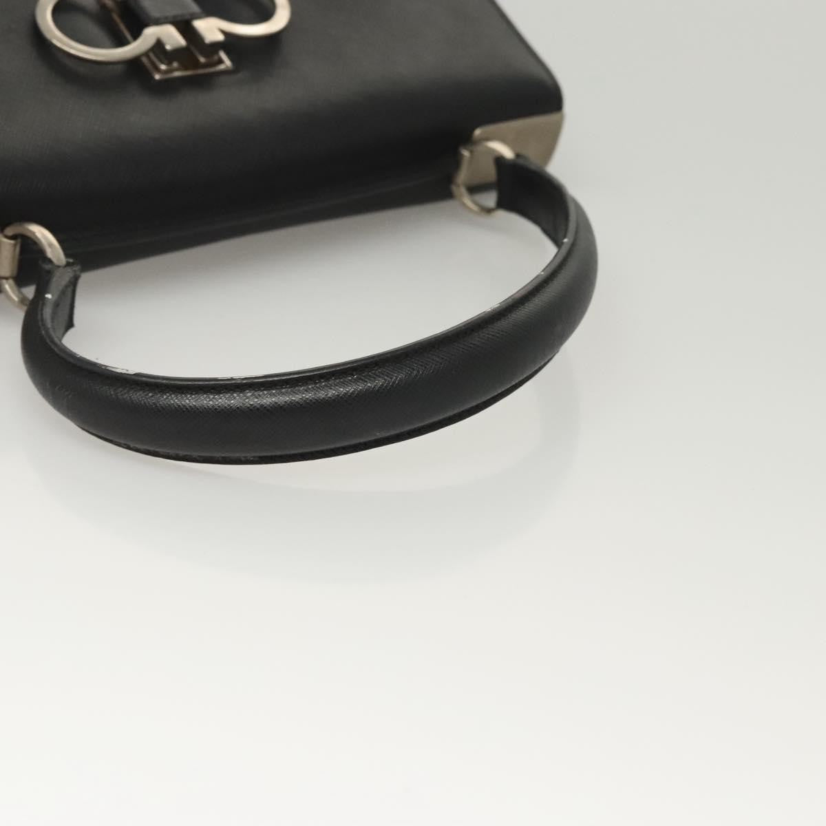 Salvatore Ferragamo Double Gancini Top Handle Saffiano Leather Black Leather Handbag (Pre-Owned)