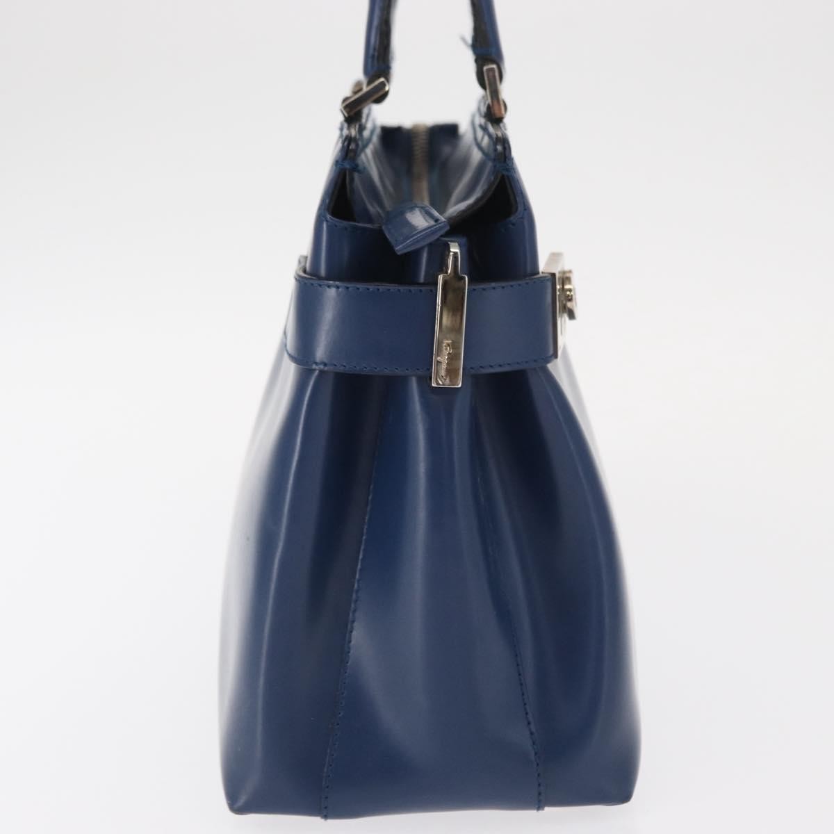 Salvatore Ferragamo Double Gancini Side Buckle Leather Blue Leather Handbag (Pre-Owned)
