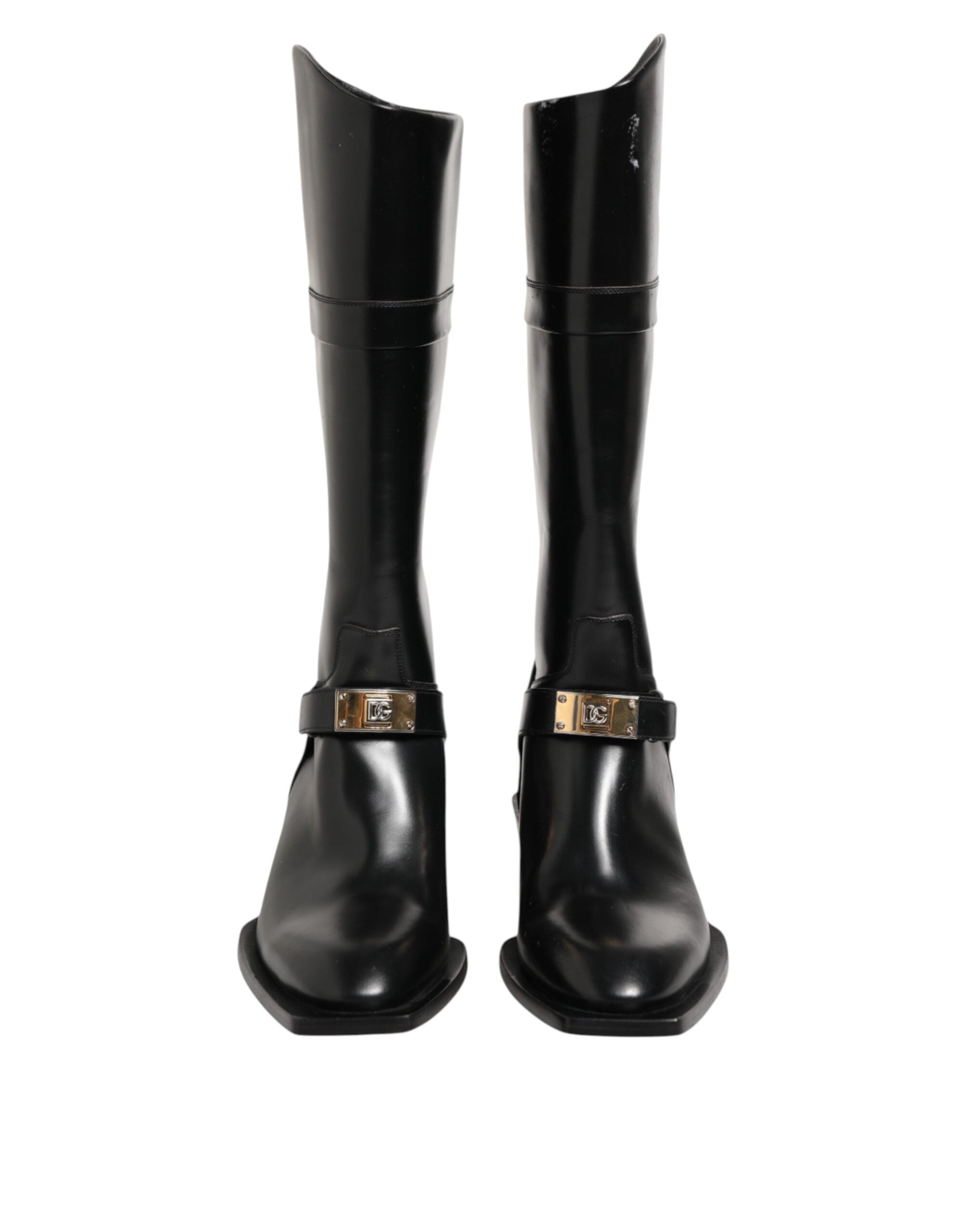Dolce & Gabbana Black Logo Plaque Over The Calf Boots Men's Shoes (Pre-Owned)