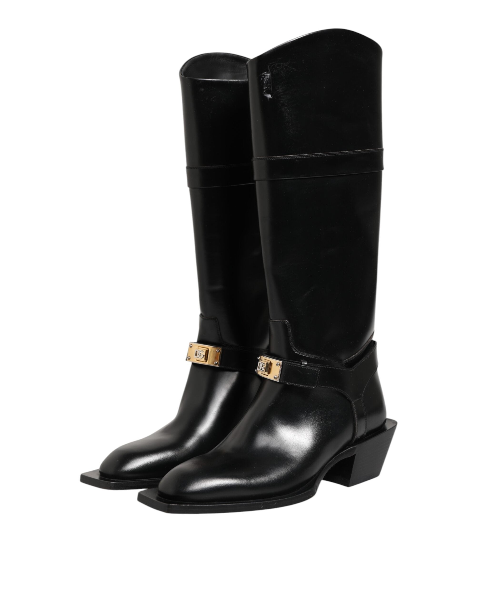 Dolce & Gabbana Black Logo Plaque Over The Calf Boots Men's Shoes (Pre-Owned)