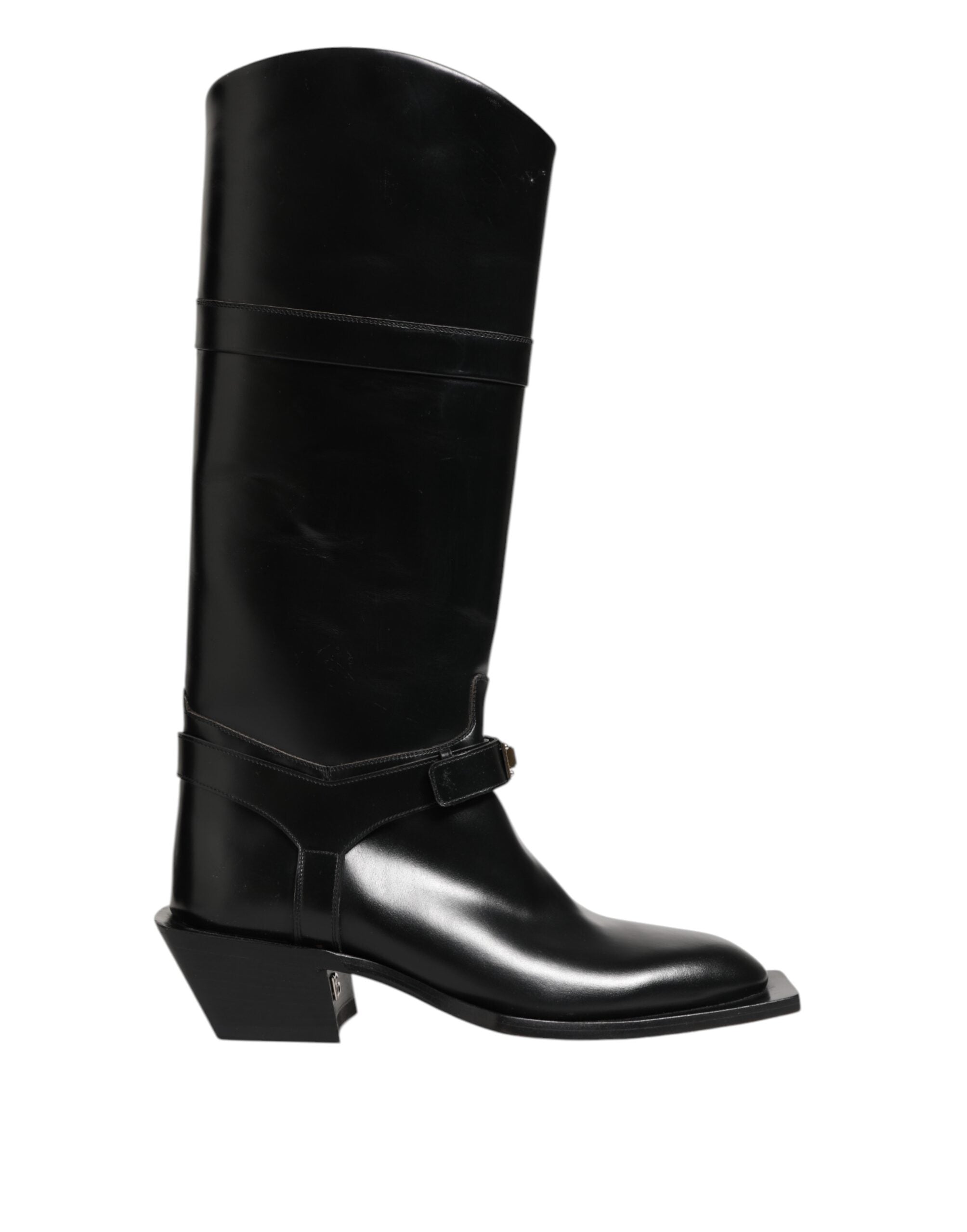 Dolce & Gabbana Black Logo Plaque Over The Calf Boots Men's Shoes (Pre-Owned)