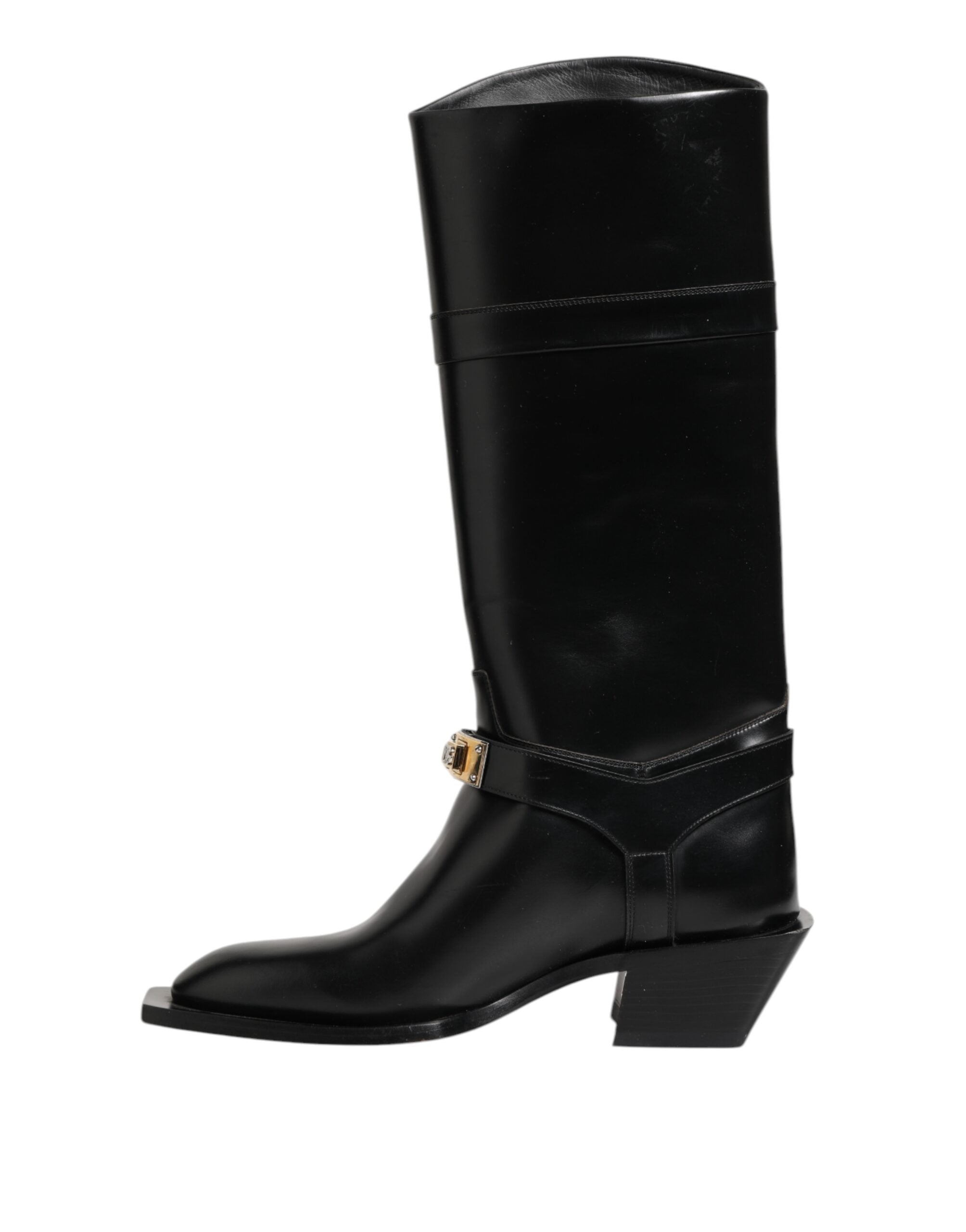 Dolce & Gabbana Black Logo Plaque Over The Calf Boots Men's Shoes (Pre-Owned)