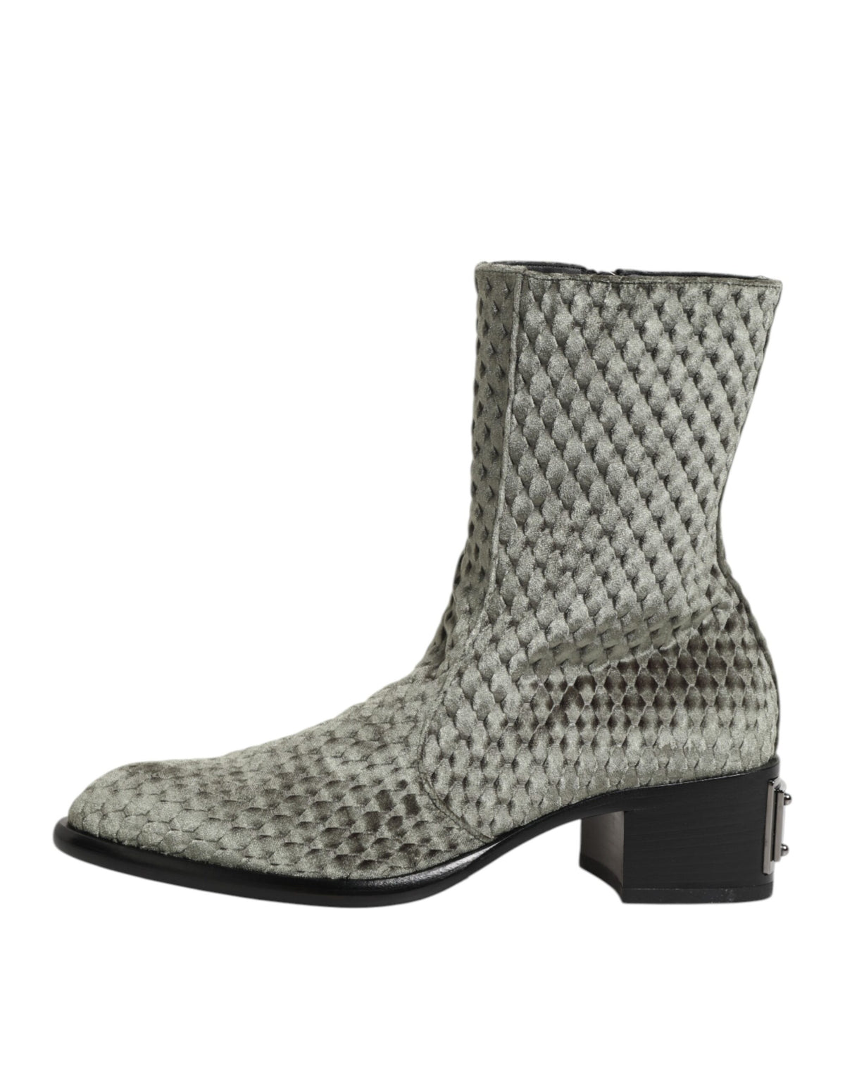 Dolce & Gabbana Gray Cotton Velvet Mid Calf Short Boots Men's Shoes