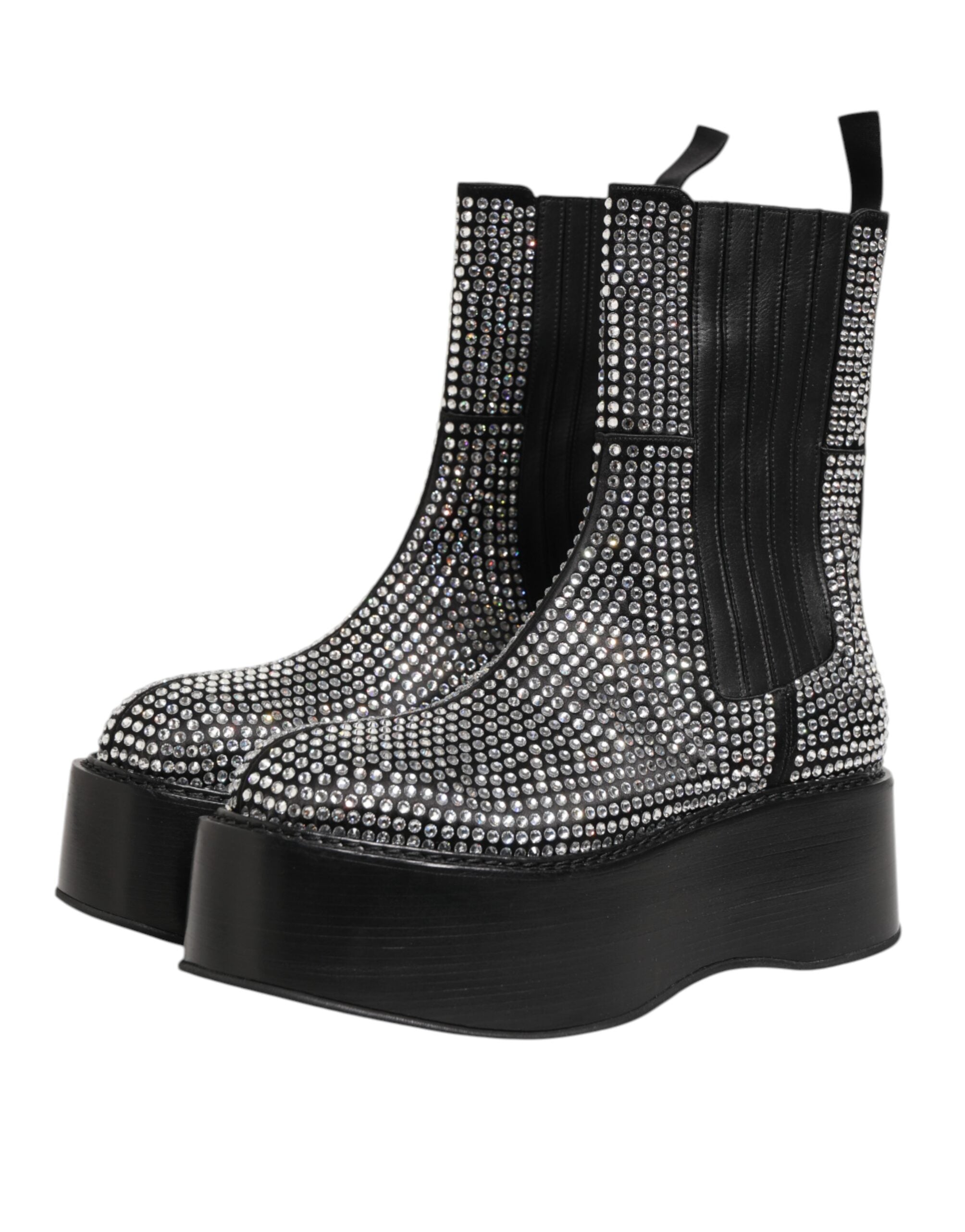 Dolce & Gabbana Black Crystal Strass Mid Calf Short Boots  Men's Shoes
