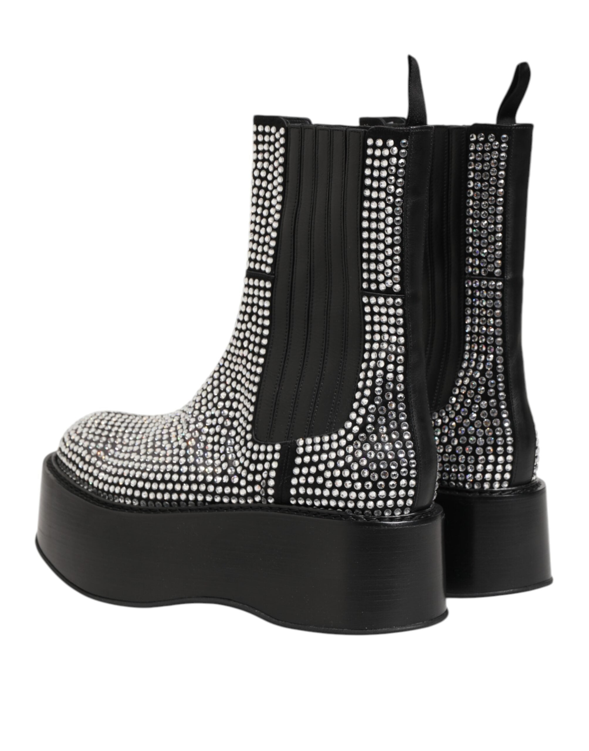 Dolce & Gabbana Black Crystal Strass Mid Calf Short Boots  Men's Shoes