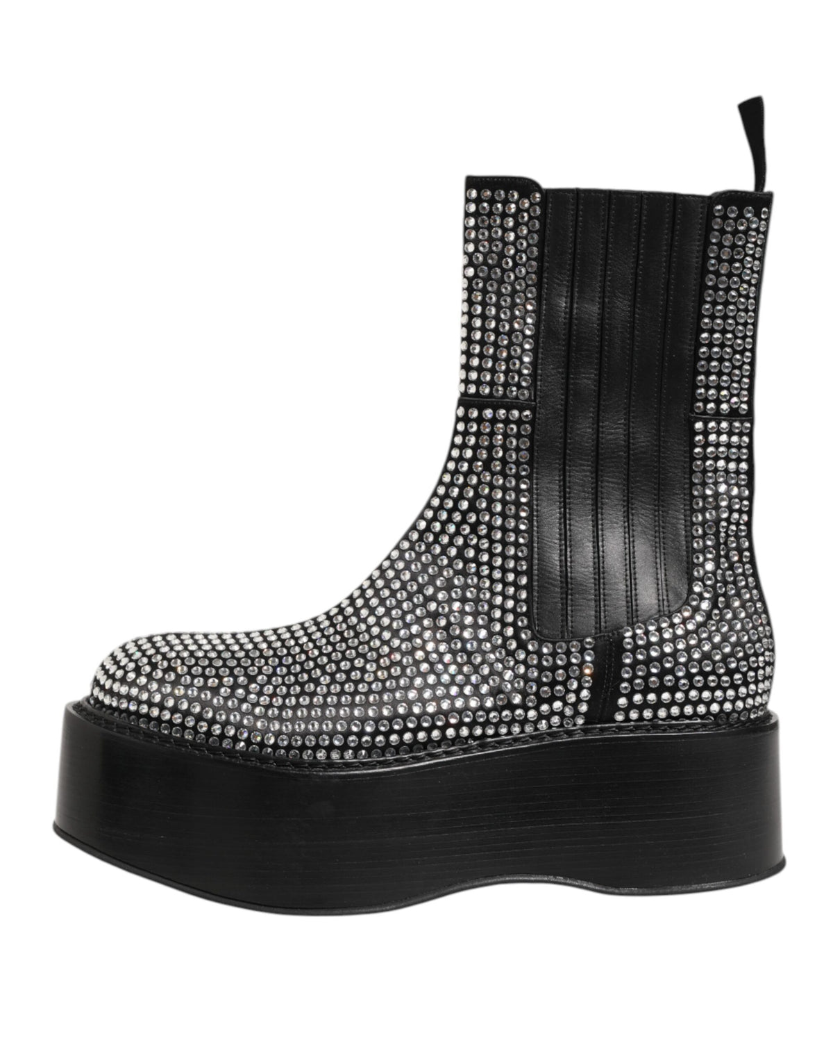 Dolce & Gabbana Black Crystal Strass Mid Calf Short Boots  Men's Shoes