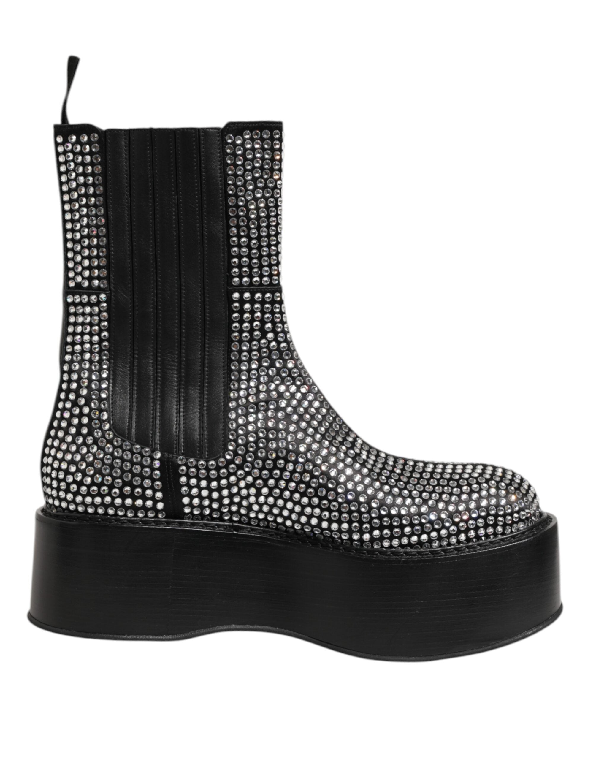Dolce & Gabbana Black Crystal Strass Mid Calf Short Boots  Men's Shoes