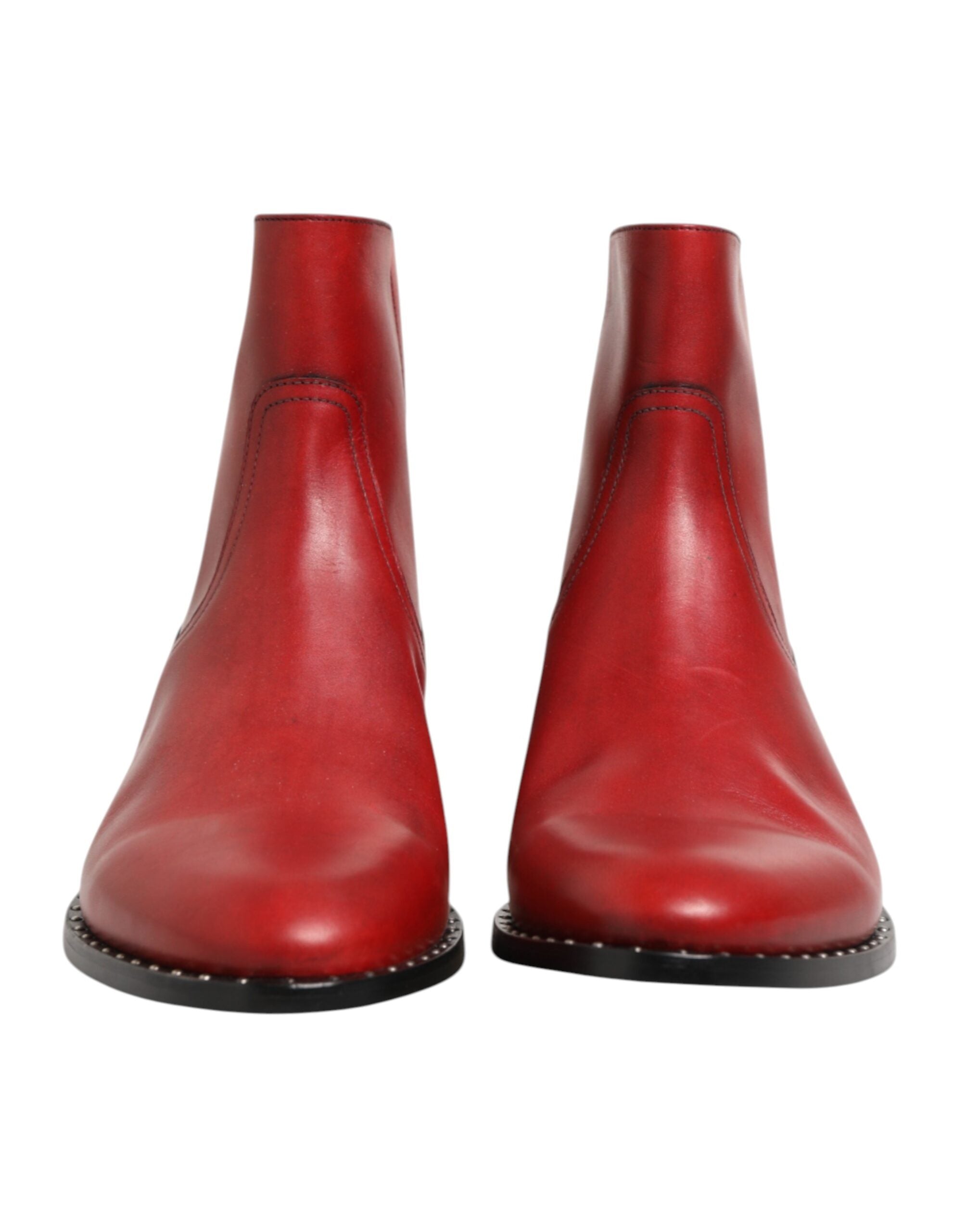 Dolce & Gabbana Red Studded Chelsea Short Ankle Boots Men's Shoes