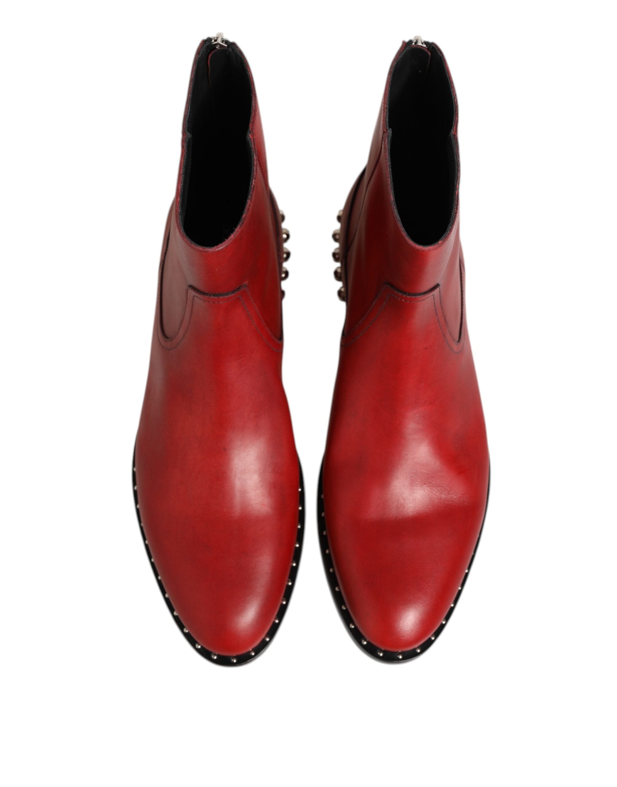 Dolce & Gabbana Red Studded Chelsea Short Ankle Boots Men's Shoes
