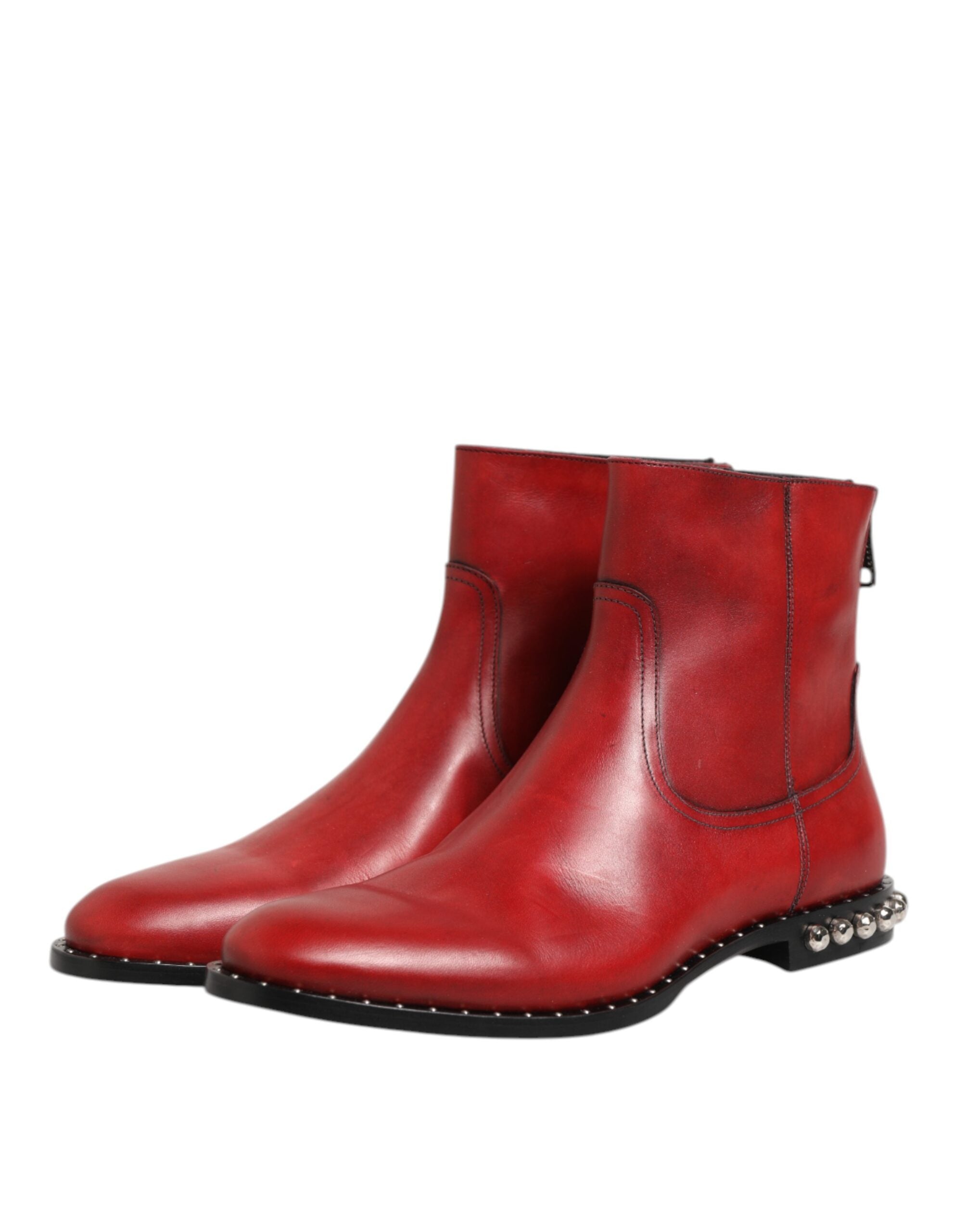 Dolce & Gabbana Red Studded Chelsea Short Ankle Boots Men's Shoes