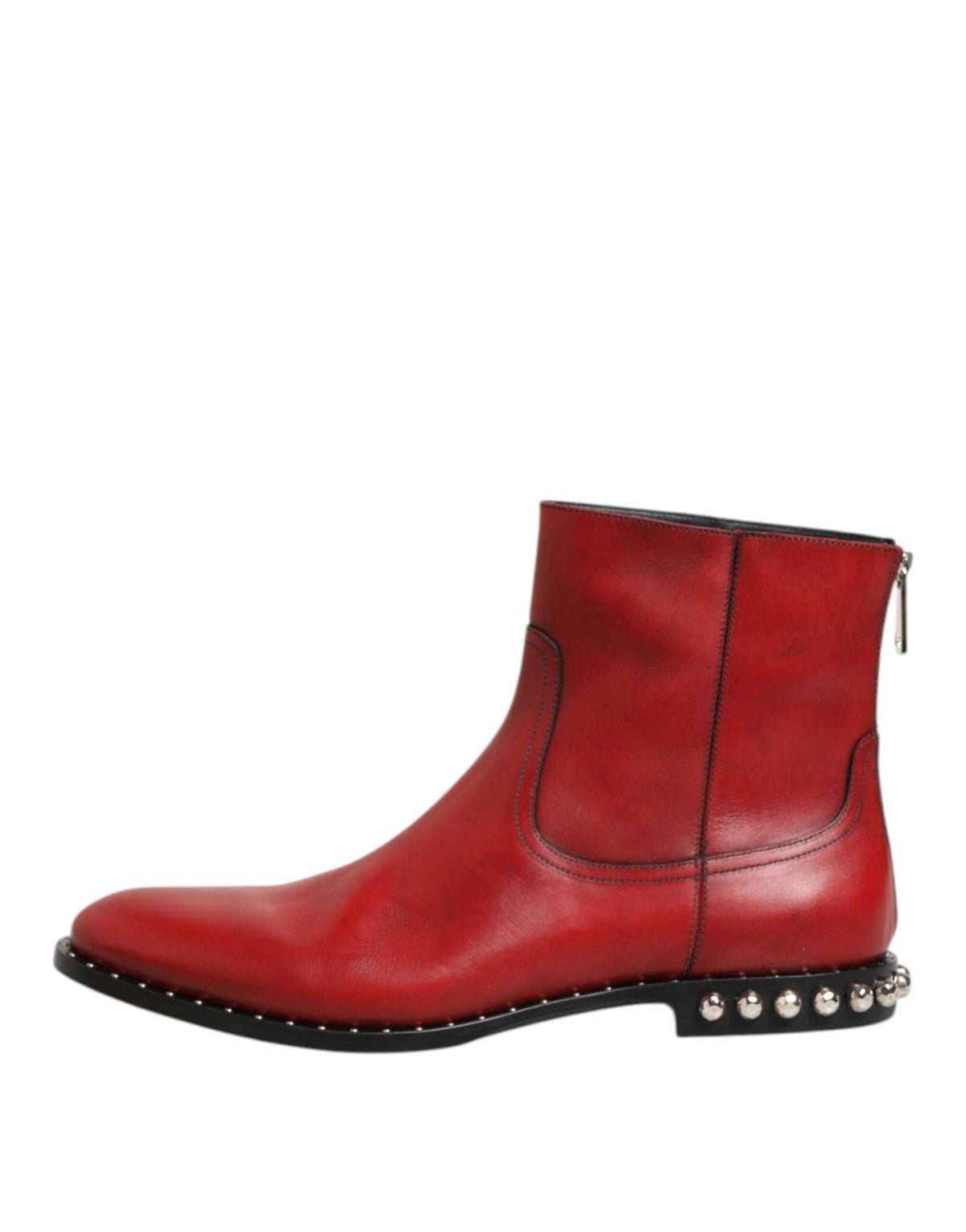 Dolce & Gabbana Red Studded Chelsea Short Ankle Boots Men's Shoes