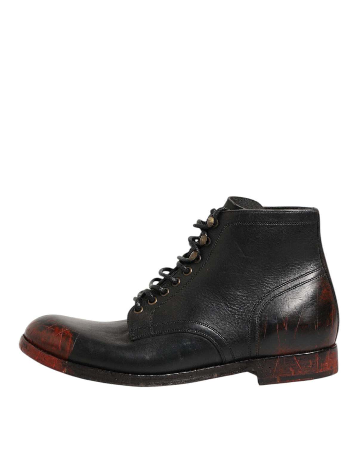 Dolce & Gabbana Black Red Lace Up Short Ankle Boot Men's Shoes