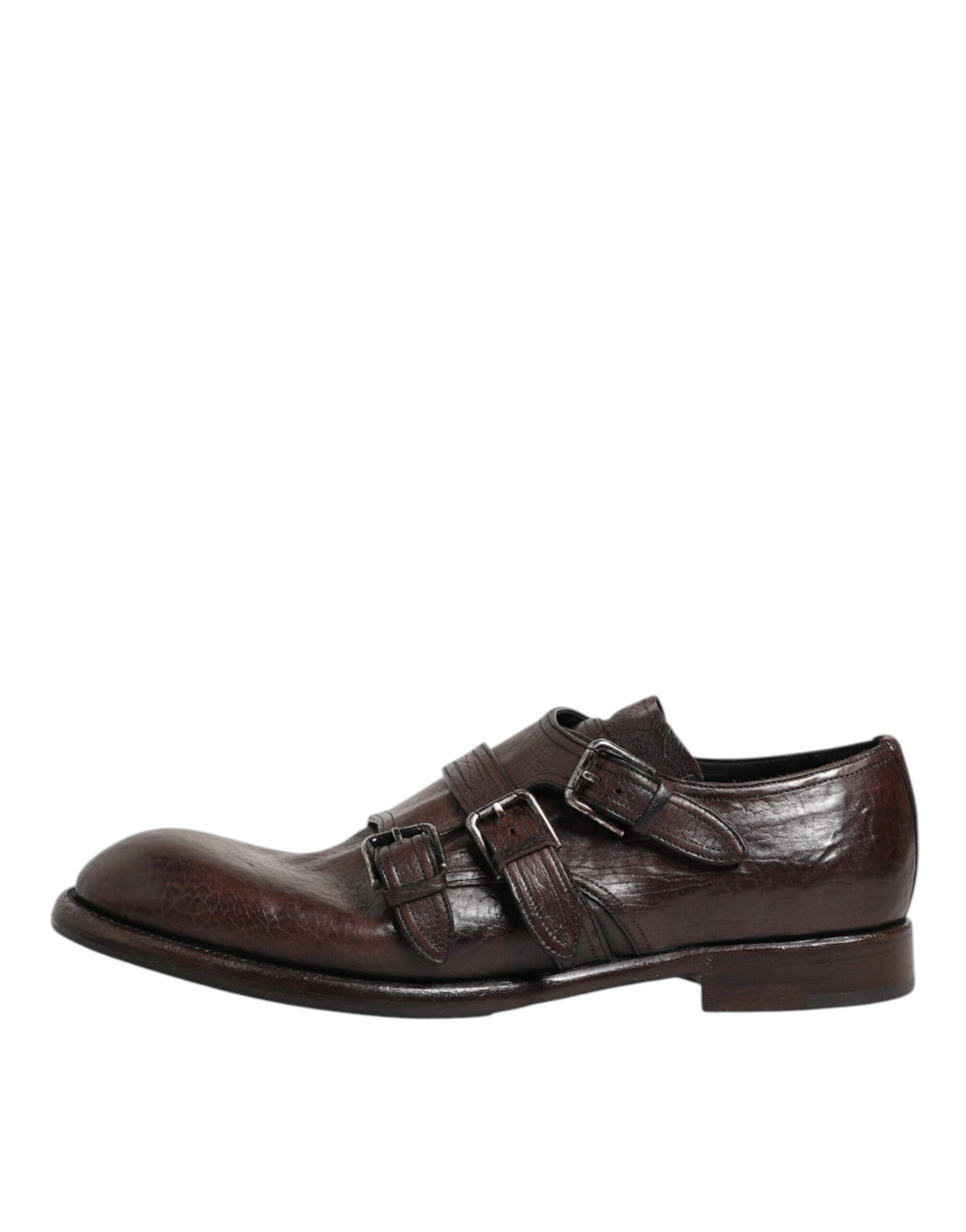 Dolce & Gabbana Brown Leather Monk Strap Formal Derby Men's Shoes