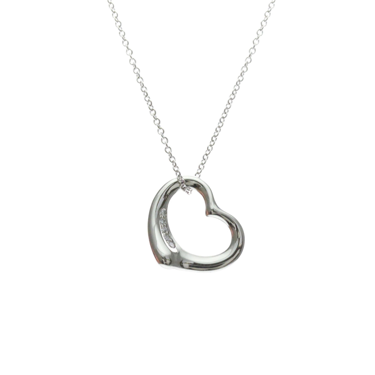 Tiffany & Co. Elsa Peretti Open Heart 5 Diamonds Pendant Platinum And Diamonds Silver Platinum Necklace Jewelry (Pre-Owned)