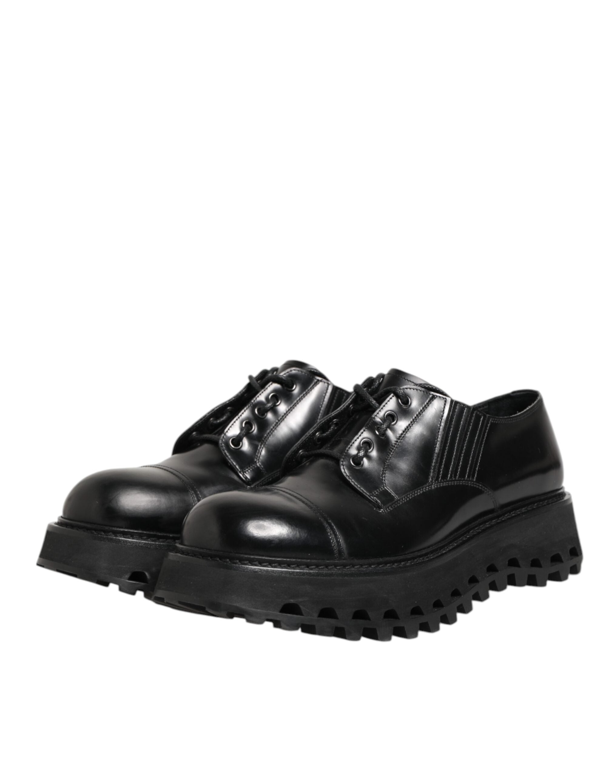 Dolce & Gabbana Black Leather Lace Up Derby Men Dress Men's Shoes (Pre-Owned)