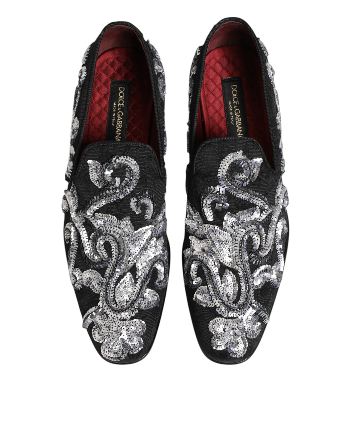 Dolce & Gabbana Black Silver Sequined Loafers Men Dress Men's Shoes