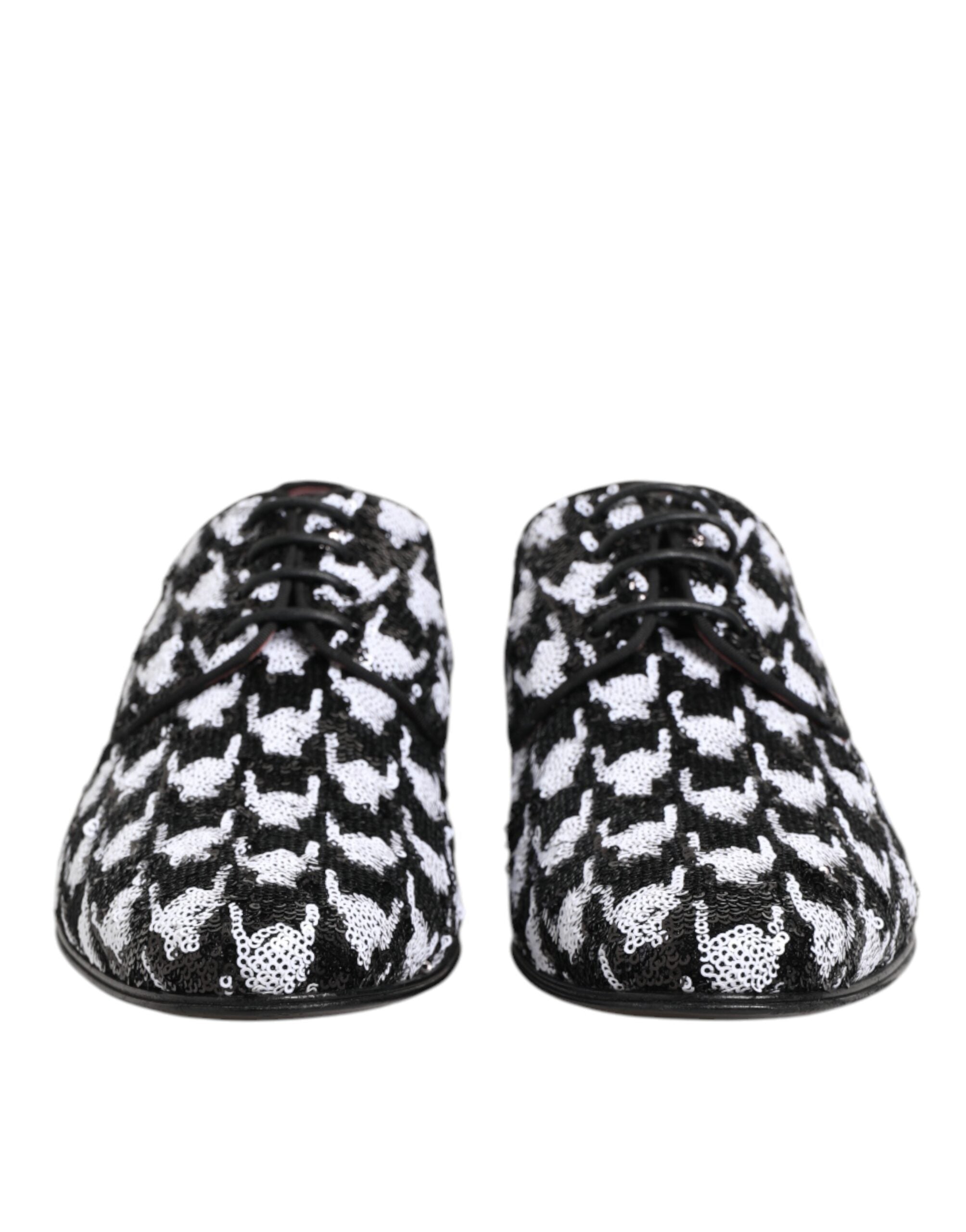 Dolce & Gabbana Dress Black White Sequined Lace Up Derby Men's Shoes (Pre-Owned)
