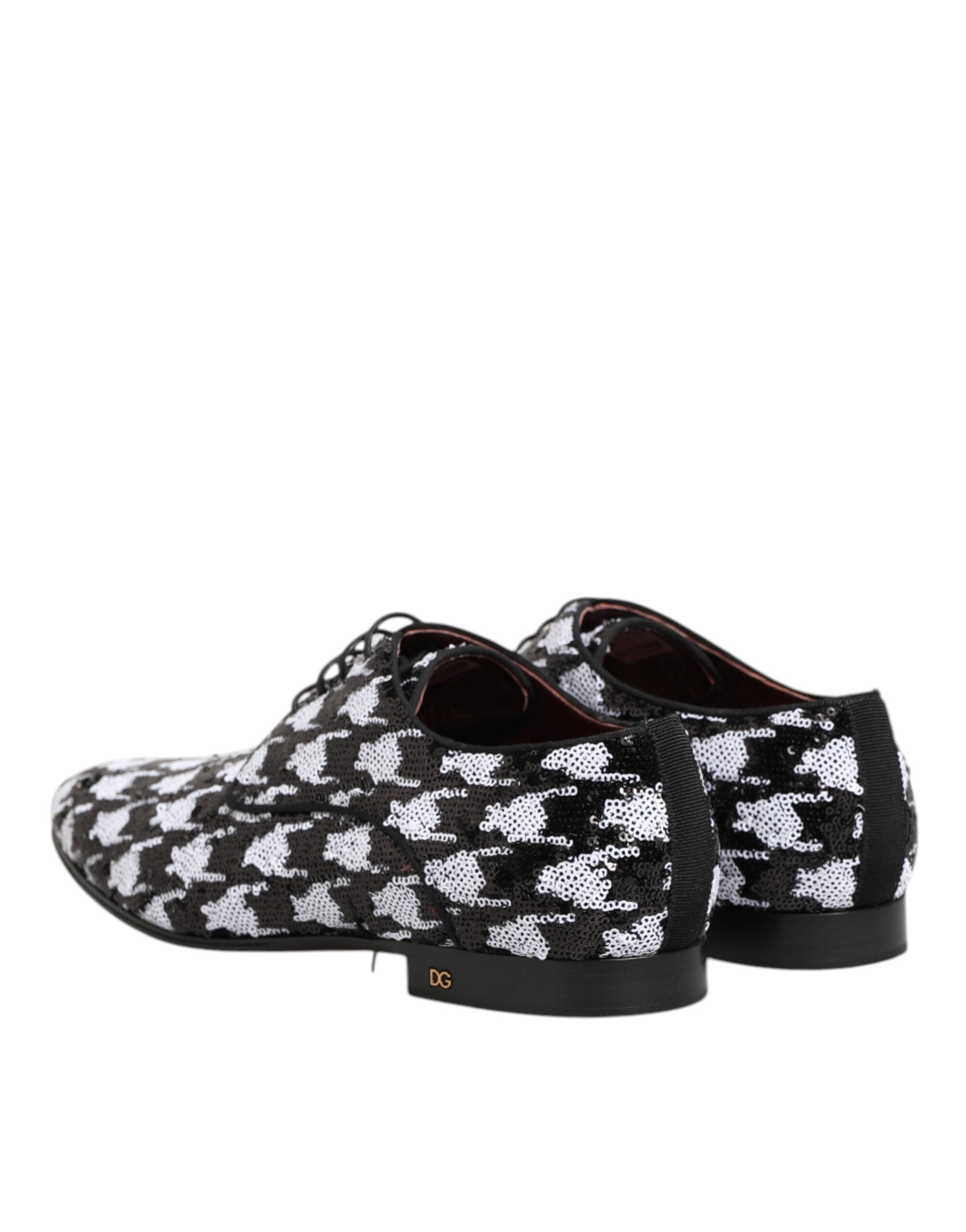 Dolce & Gabbana Dress Black White Sequined Lace Up Derby Men's Shoes (Pre-Owned)