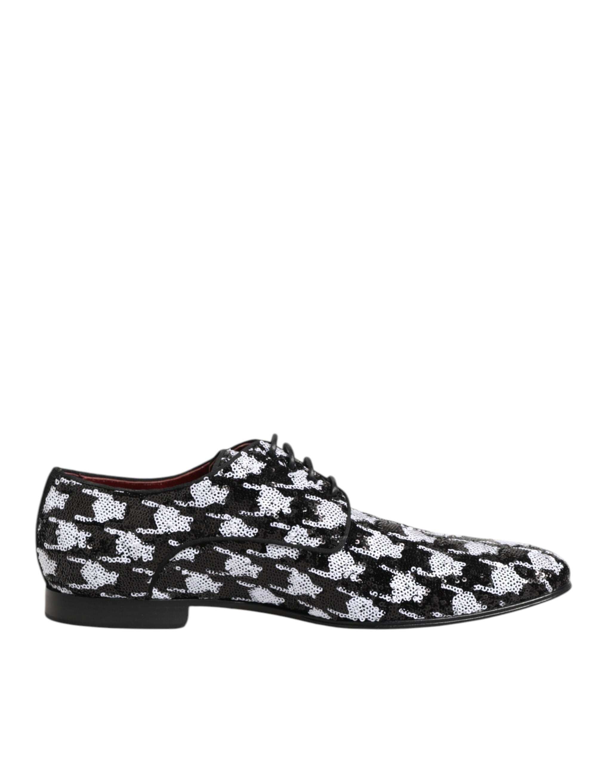 Dolce & Gabbana Dress Black White Sequined Lace Up Derby Men's Shoes (Pre-Owned)