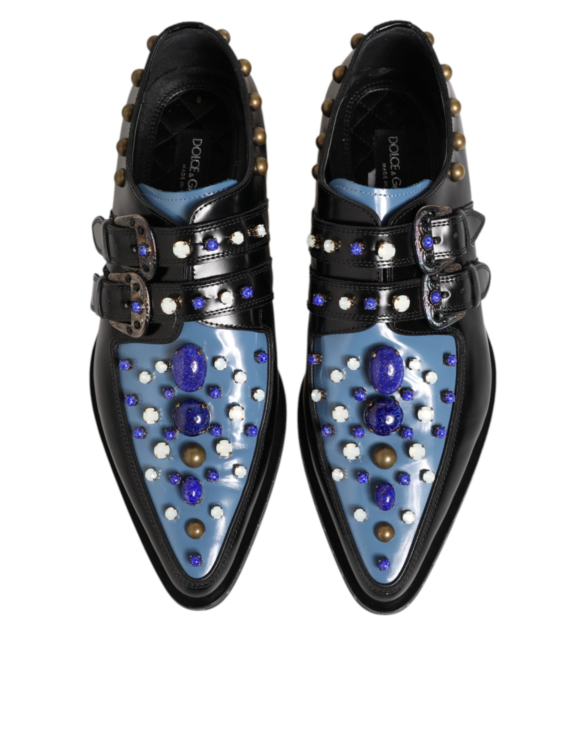 Dolce & Gabbana Black Blue Embellished MONKSTRAP Dress Men's Shoes (Pre-Owned)