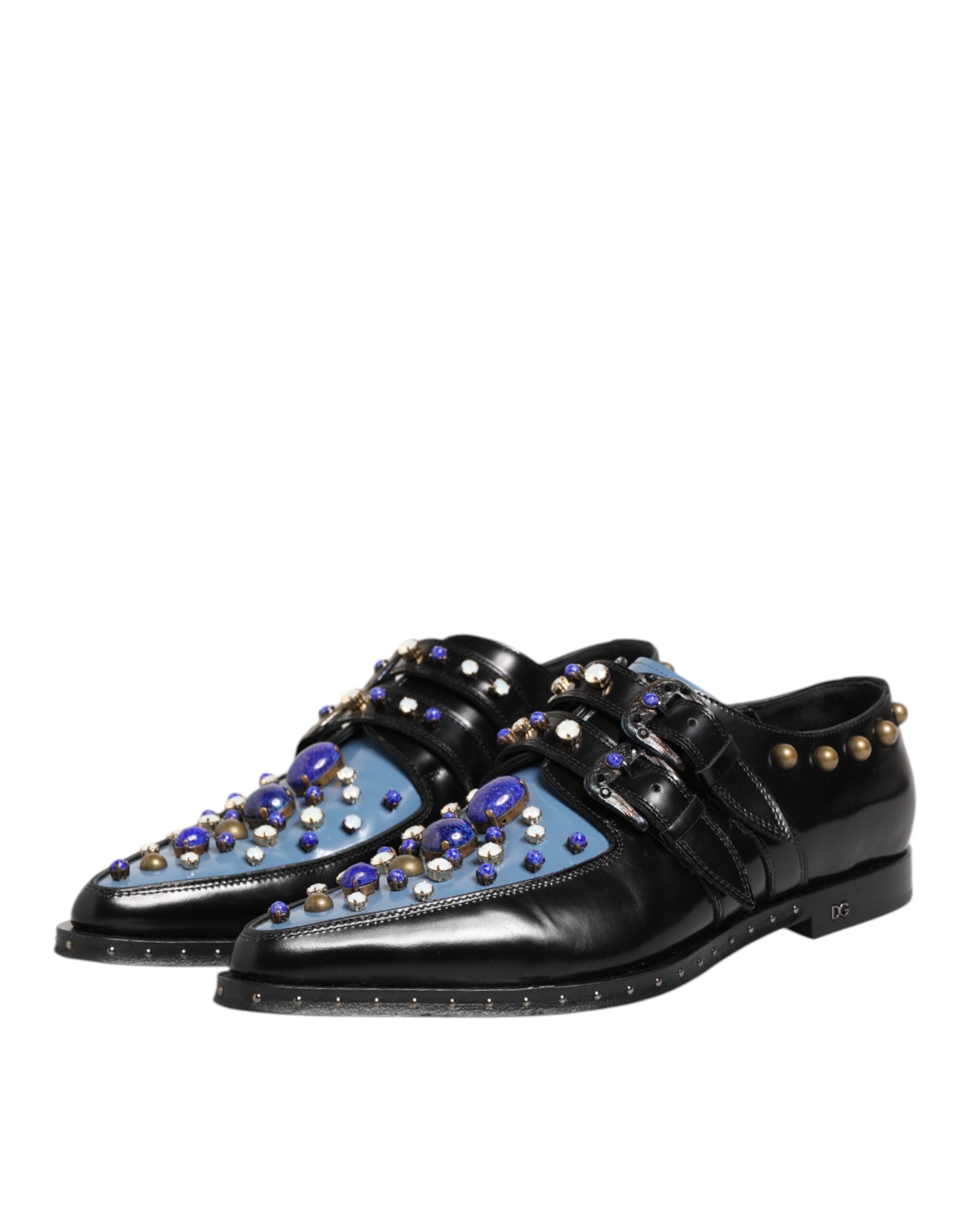 Dolce & Gabbana Black Blue Embellished MONKSTRAP Dress Men's Shoes (Pre-Owned)