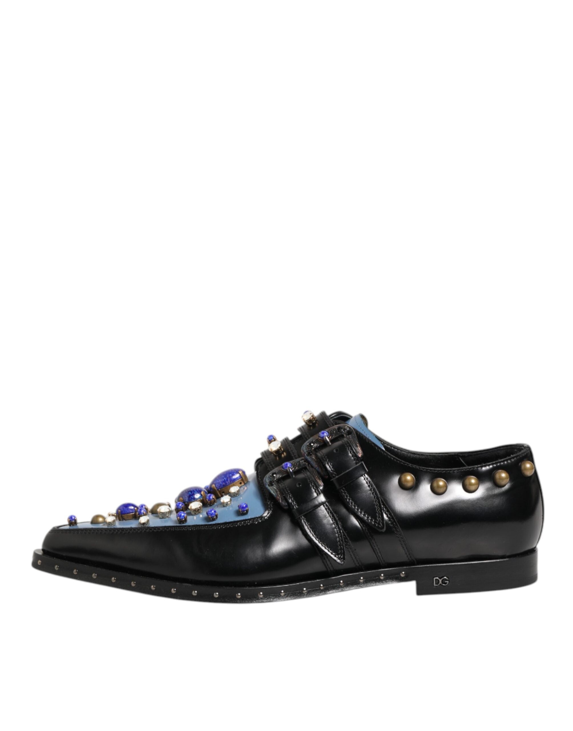 Dolce & Gabbana Black Blue Embellished MONKSTRAP Dress Men's Shoes (Pre-Owned)