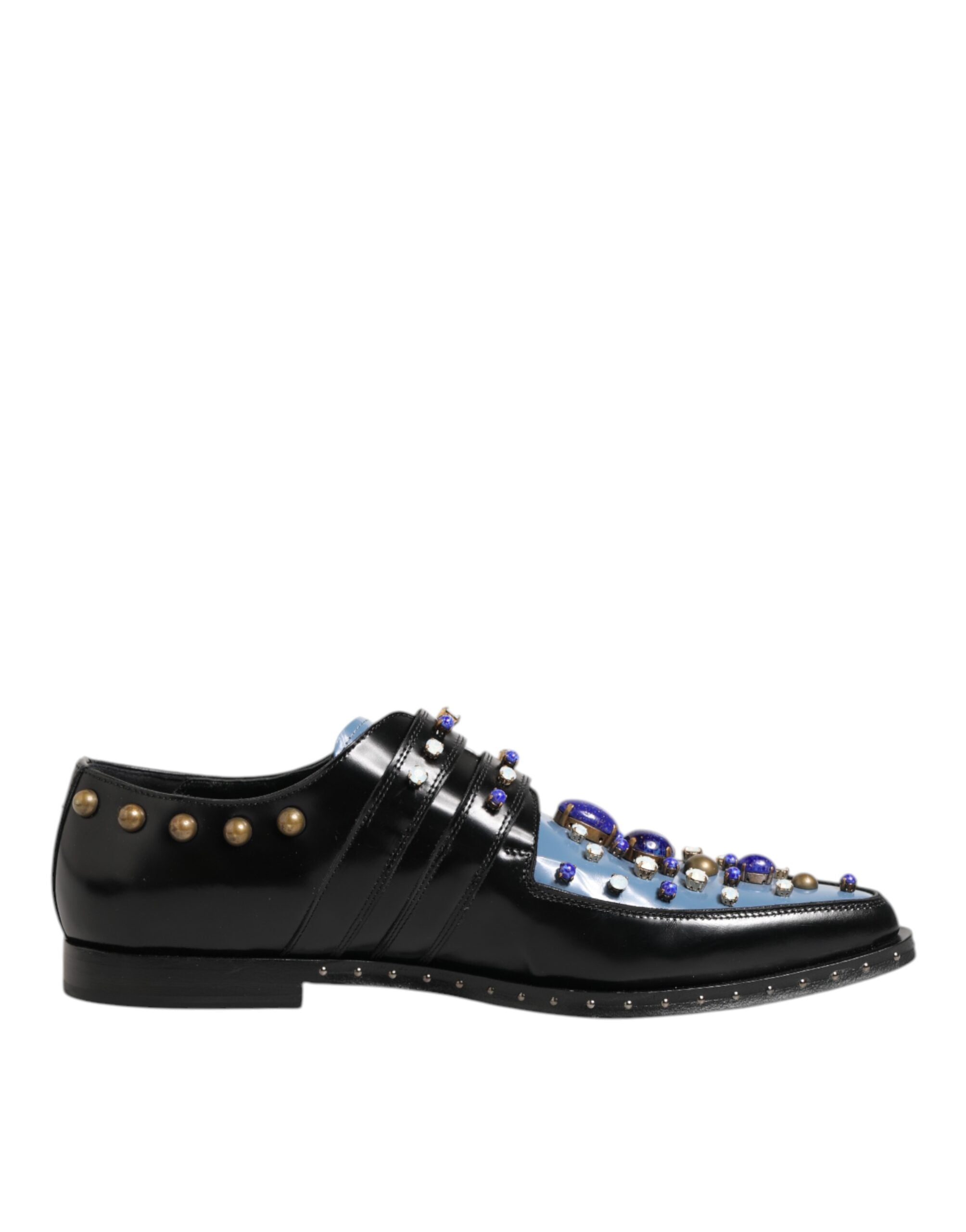 Dolce & Gabbana Black Blue Embellished MONKSTRAP Dress Men's Shoes (Pre-Owned)