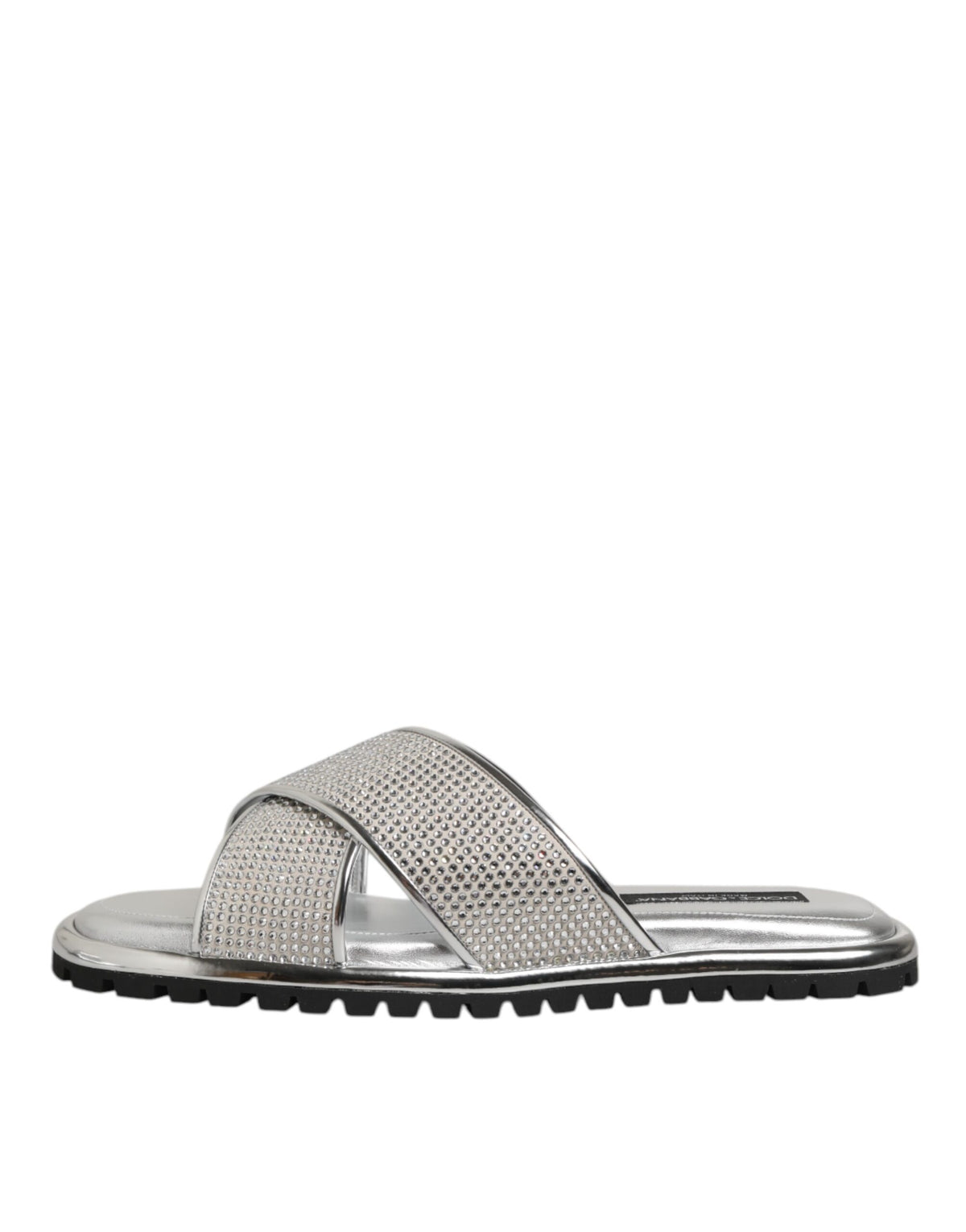 Dolce & Gabbana Silver Strass Slides Flats Slippers Men's Shoes