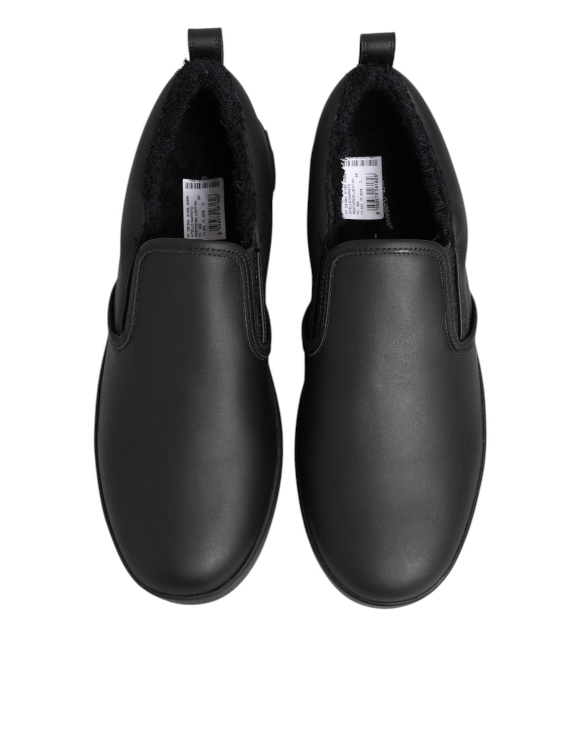 Dolce & Gabbana Black Leather Low Top Slip On Sneakers Men's Shoes