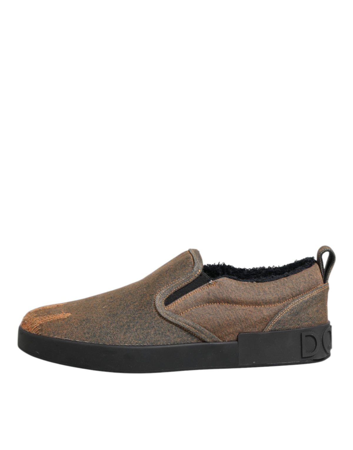 Dolce & Gabbana Brown Cotton Low Top Slip On Sneakers Men's Shoes