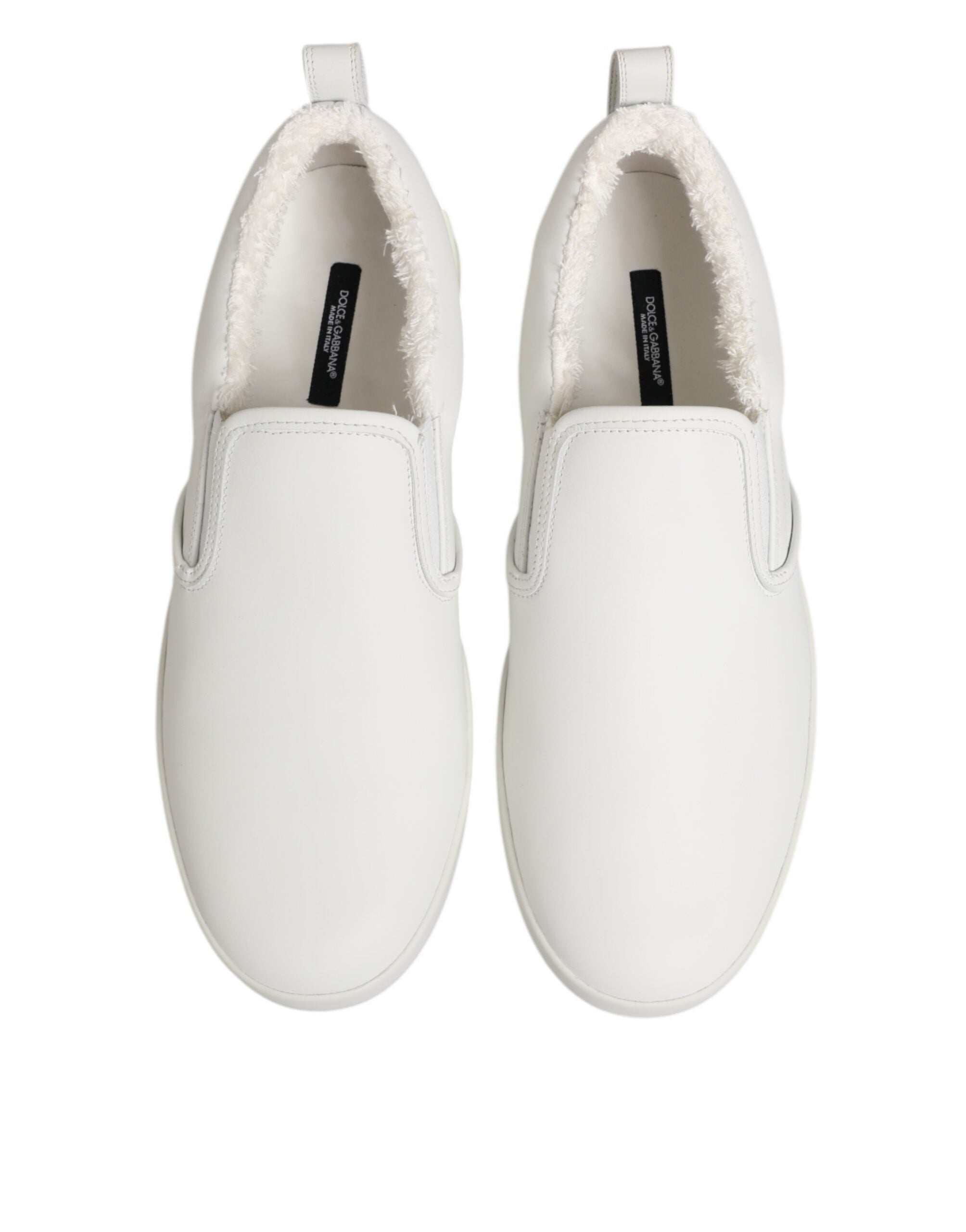 Dolce & Gabbana White Leather Low Top Slip On Sneakers Men's Shoes (Pre-Owned)