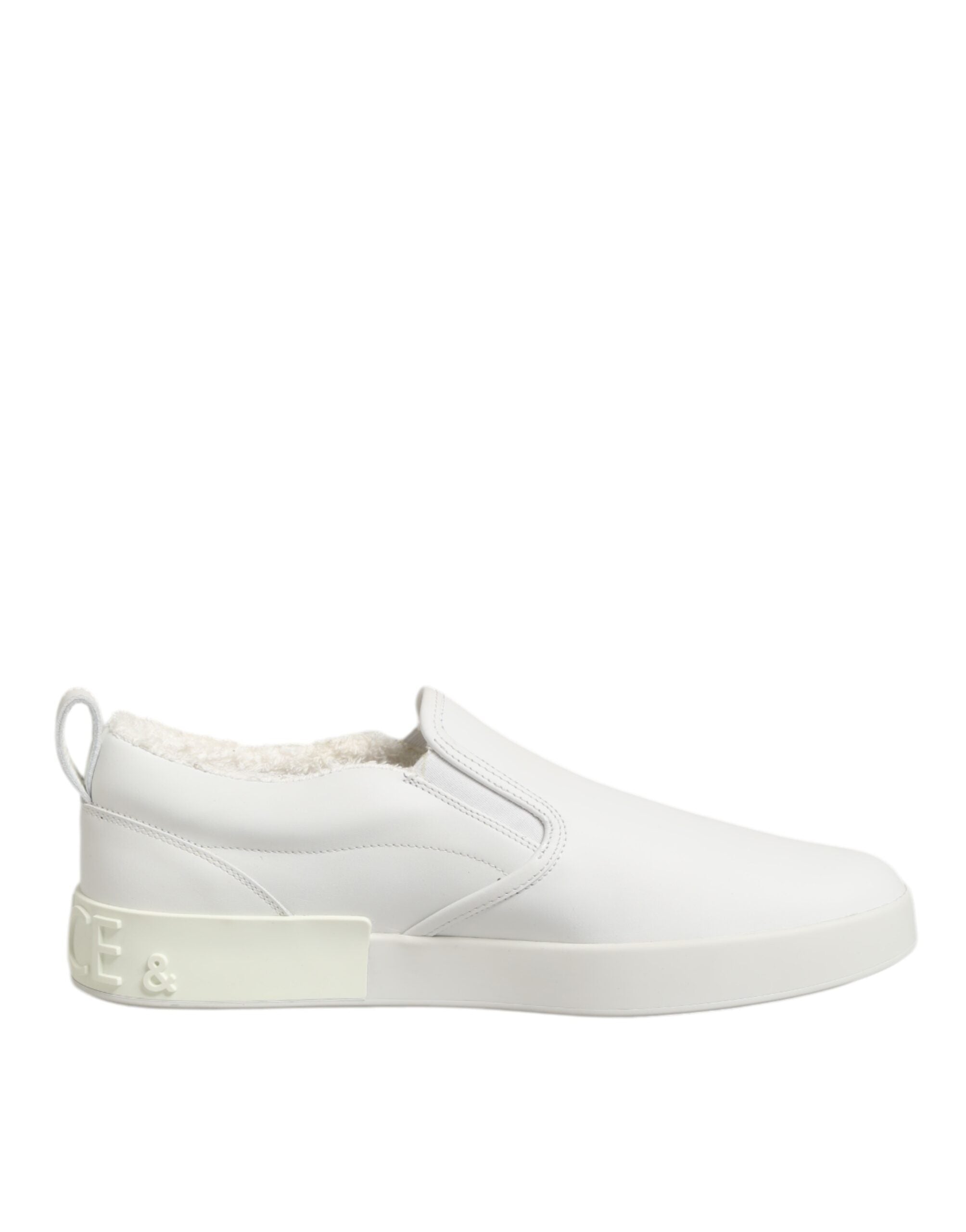 Dolce & Gabbana White Leather Low Top Slip On Sneakers Men's Shoes (Pre-Owned)