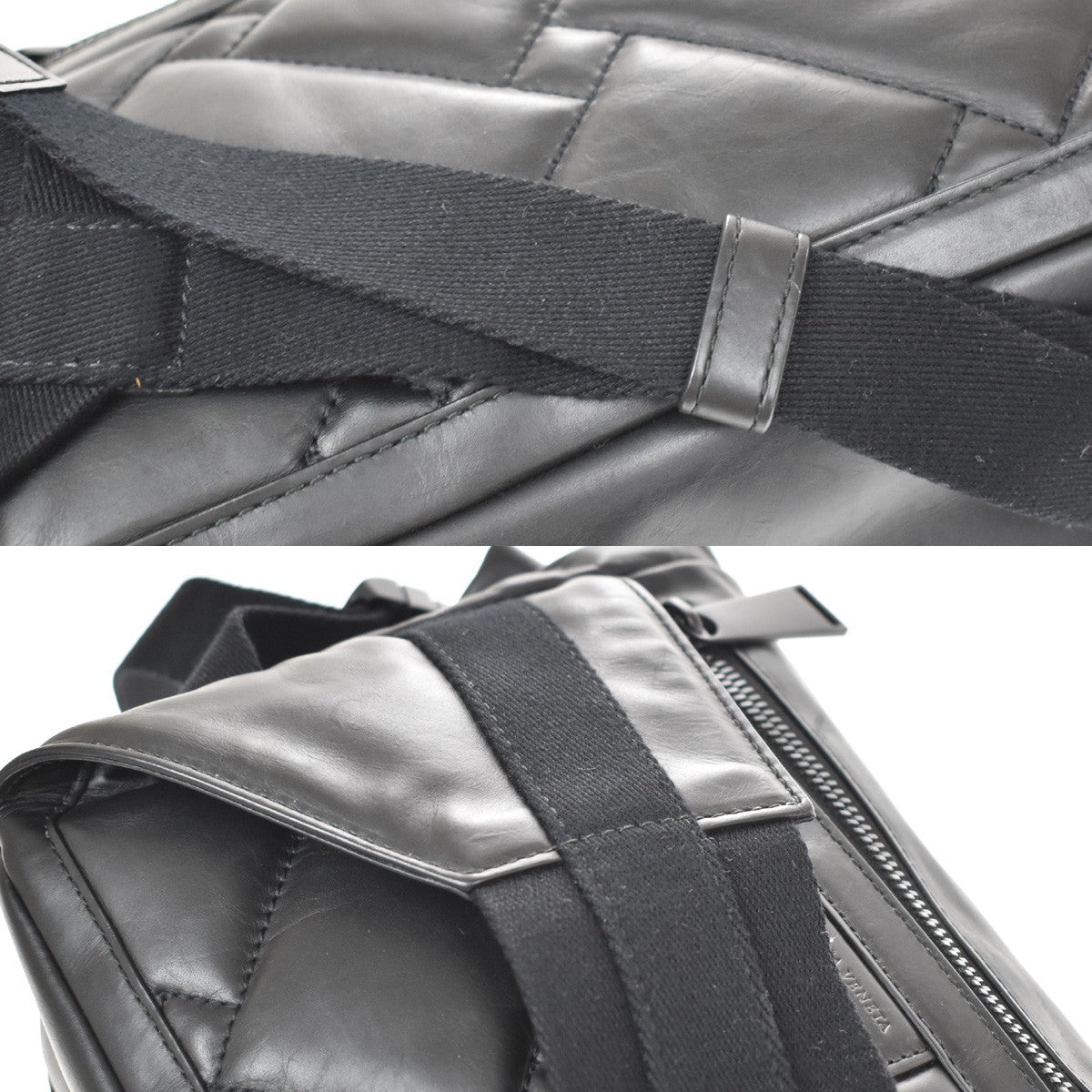 Bottega Veneta Folding Top Belt Perforated Leather Black Leather Handbag (Pre-Owned)