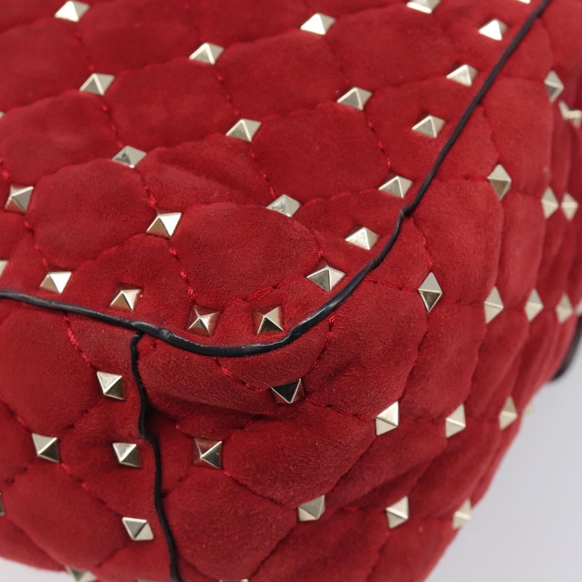 Valentino Garavani Rockstud Spike Flap Quilted Suede Red Suede Handbag (Pre-Owned)
