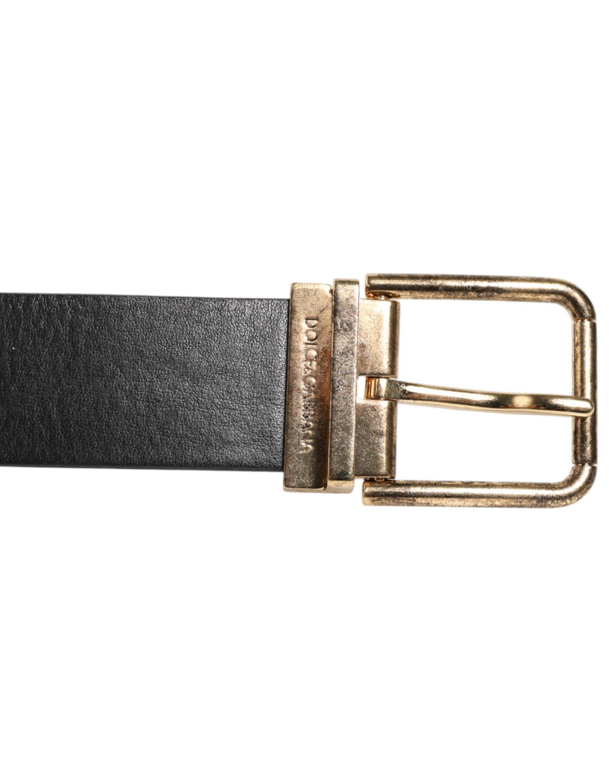 Dolce & Gabbana Black Leather Gold Silver Coin Buckle Men's Belt