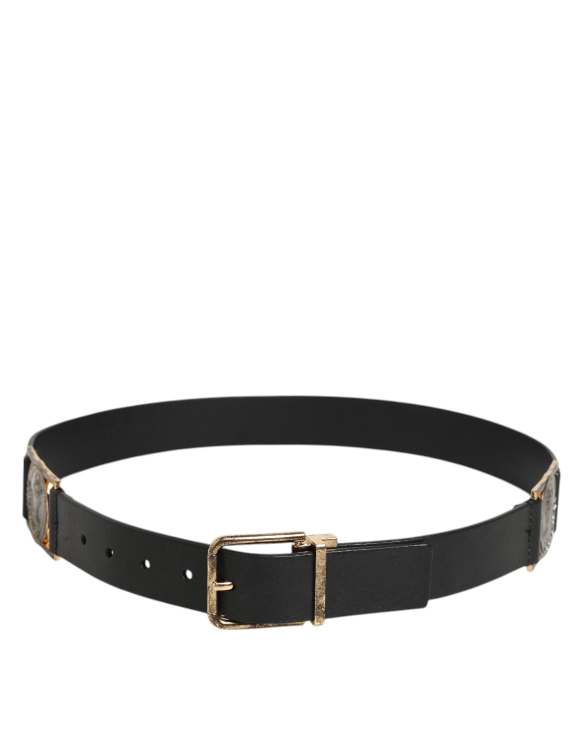 Dolce & Gabbana Black Leather Gold Silver Coin Buckle Men's Belt
