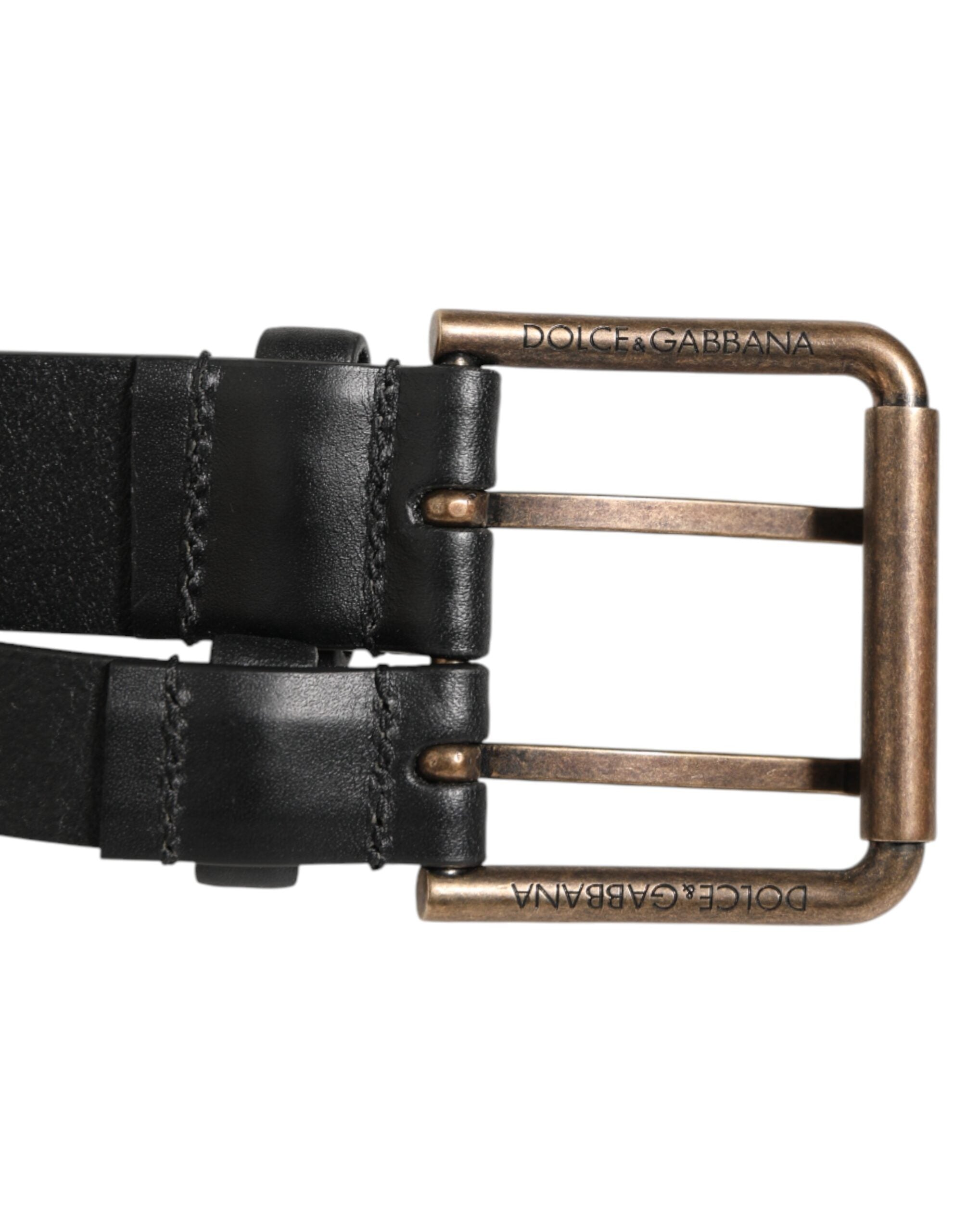 Dolce & Gabbana Black Double Strap Leather Brass Buckle Men's Belt