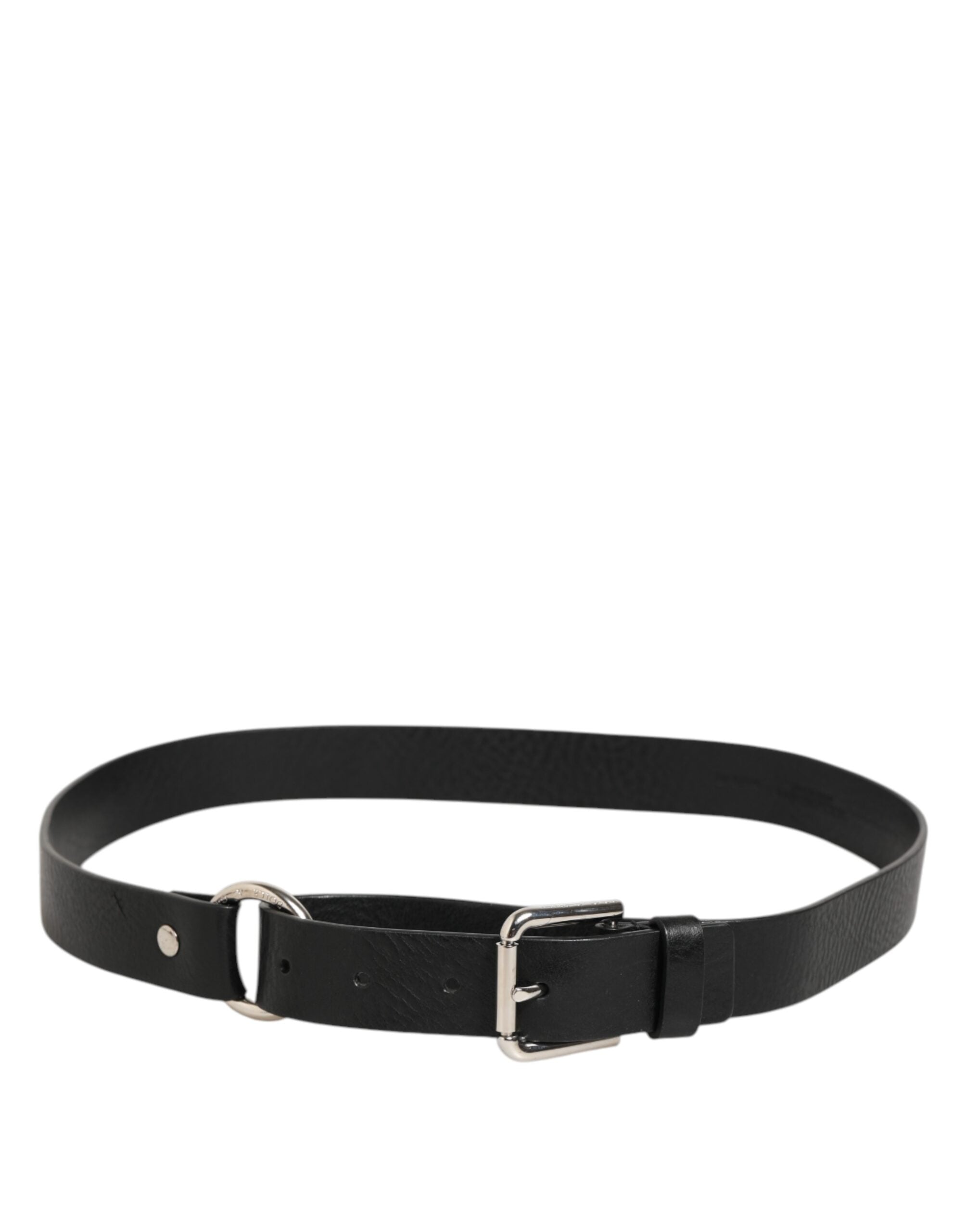 Dolce & Gabbana Black Leather Classic Metal Logo Buckle Men's Belt