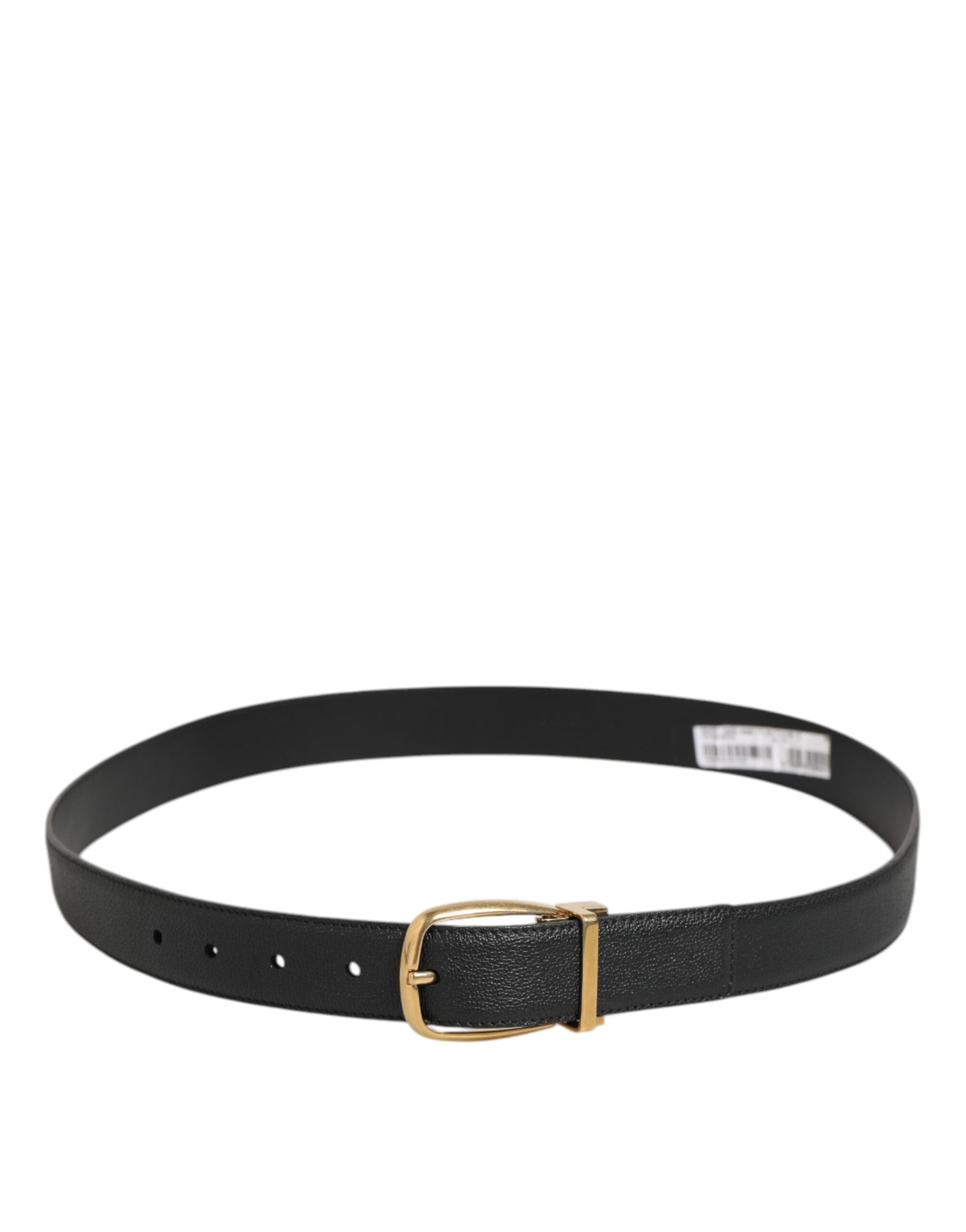 Dolce & Gabbana Black Leather Classic Metal Logo Buckle Men's Belt