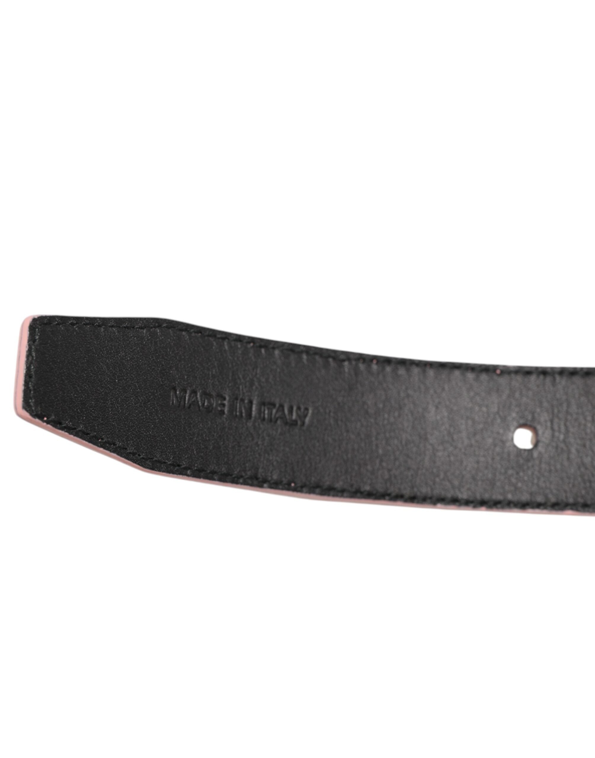Dolce & Gabbana Pink Leather Perforated Detailing Buckle Men's Belt