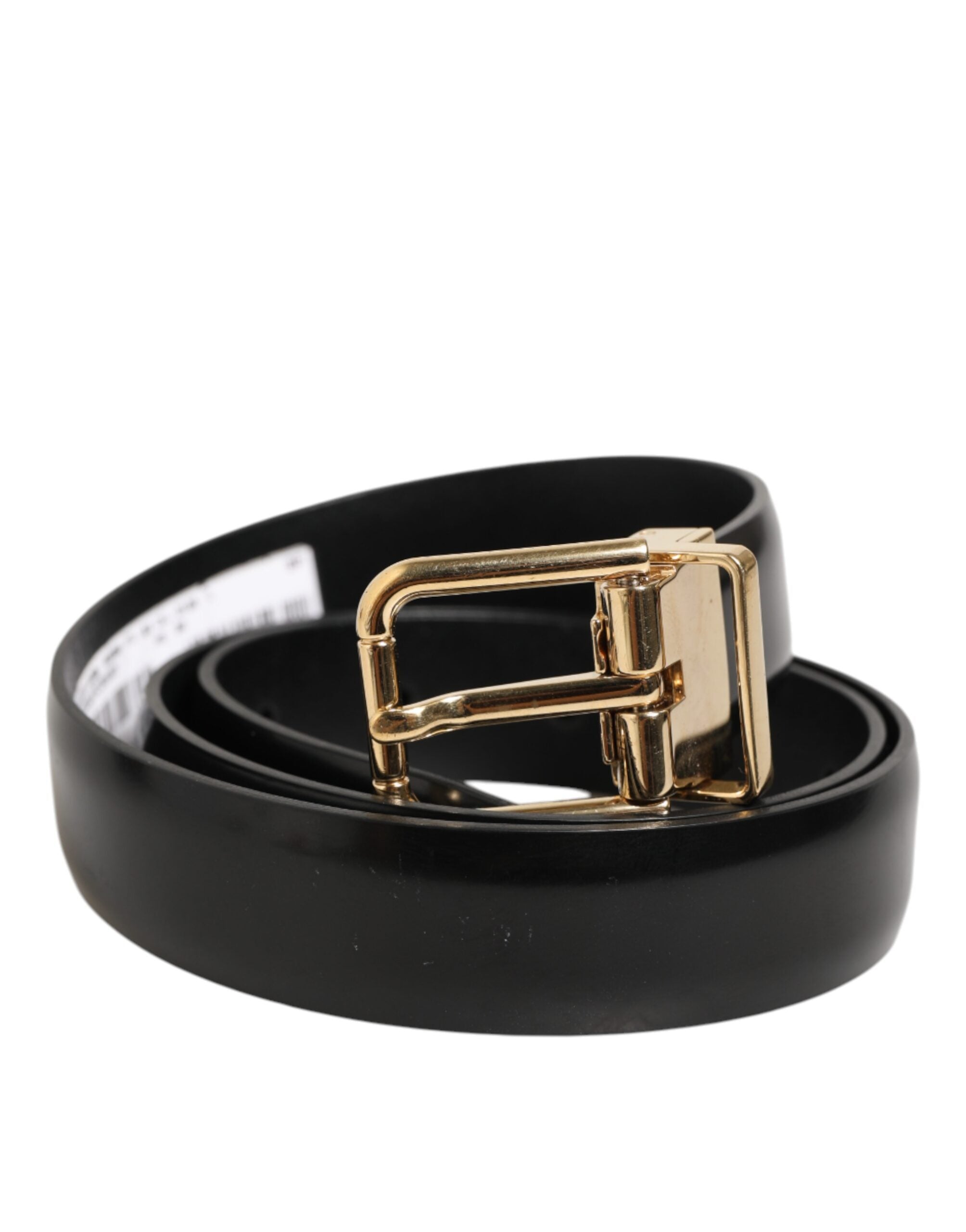 Dolce & Gabbana Black Classic Leather Gold-Tone Buckle Men's Belt