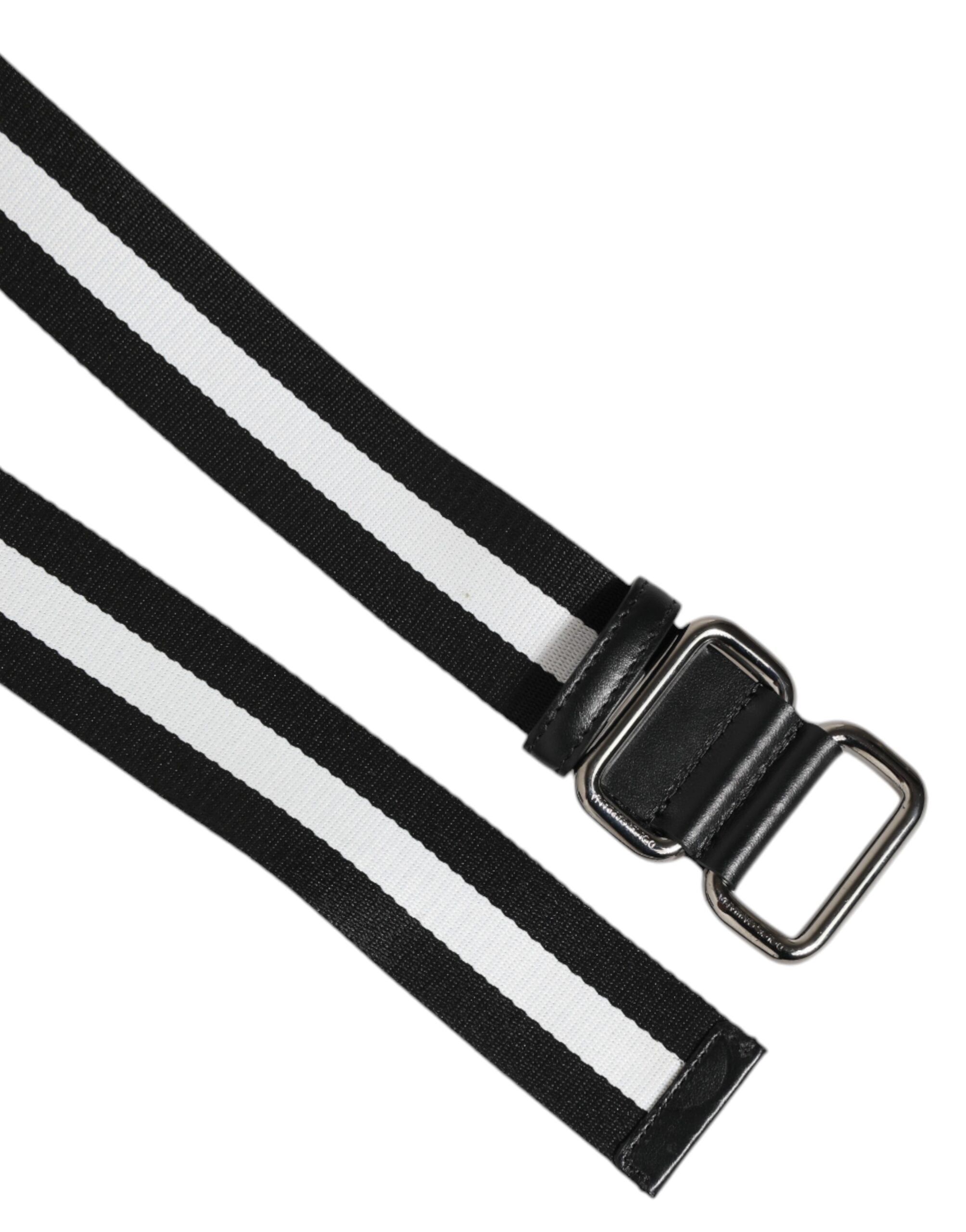 Dolce & Gabbana Black White Striped Metal Buckle Men Men's Belt