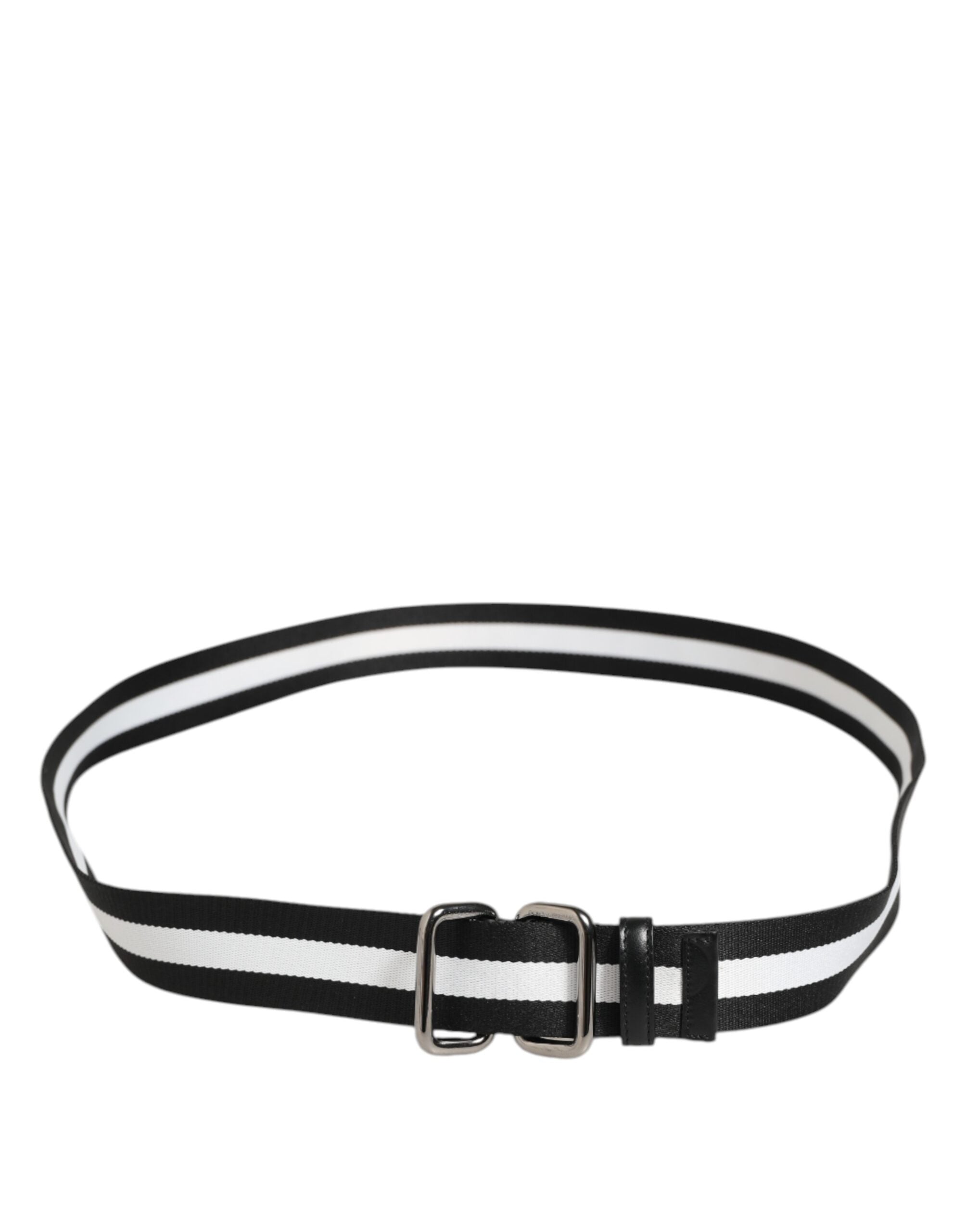 Dolce & Gabbana Black White Striped Metal Buckle Men Men's Belt