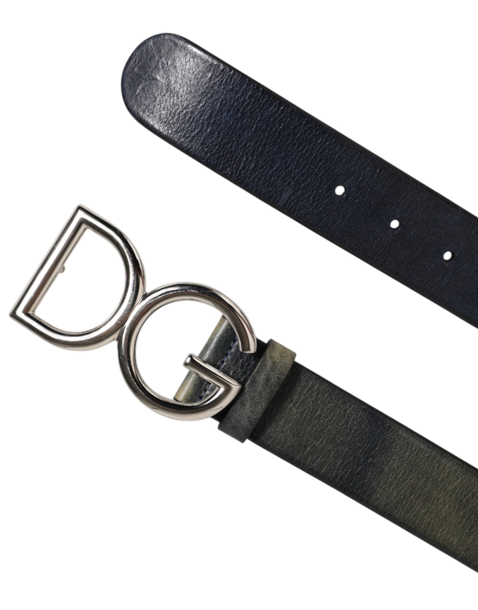 Dolce & Gabbana Black Classic Silver Metal DG Logo Buckle Men's Belt (Pre-Owned)